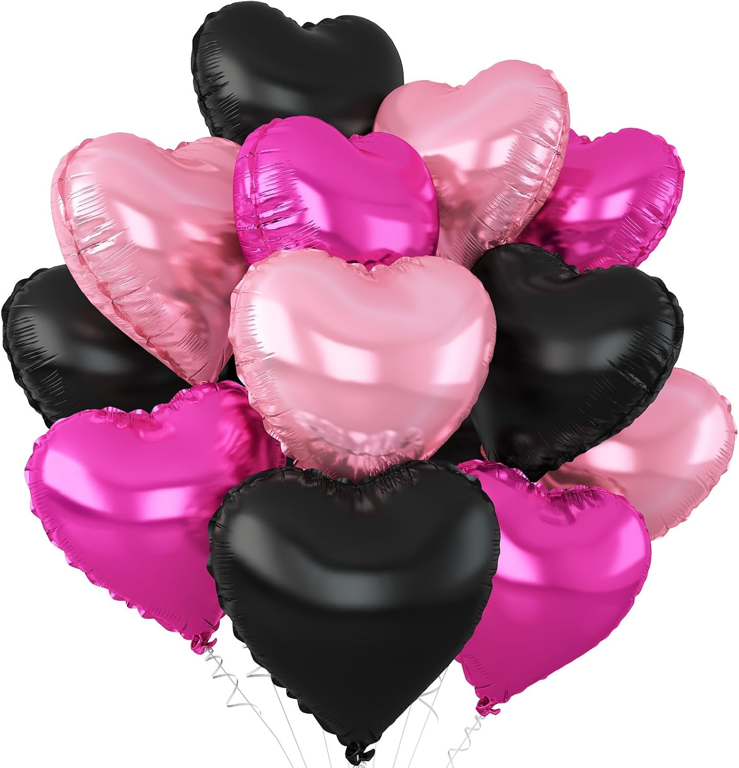 Pink Black Heart Balloons,12Pcs 18Inch Hot Pink Black Heart Shaped Foil Helium Balloons for Baby Shower Birthday Anniversary Wedding Engagement Party Decorations