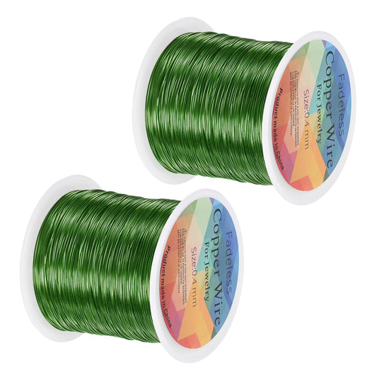 2-Rolls 0.4mm Jewelry Wire, 26 Gauge 328FT Craft Wire Copper Beading Wire for Jewelry Making/Planting/Weaving/DIY Crafting, Soft Metal Wires [100M, Green]