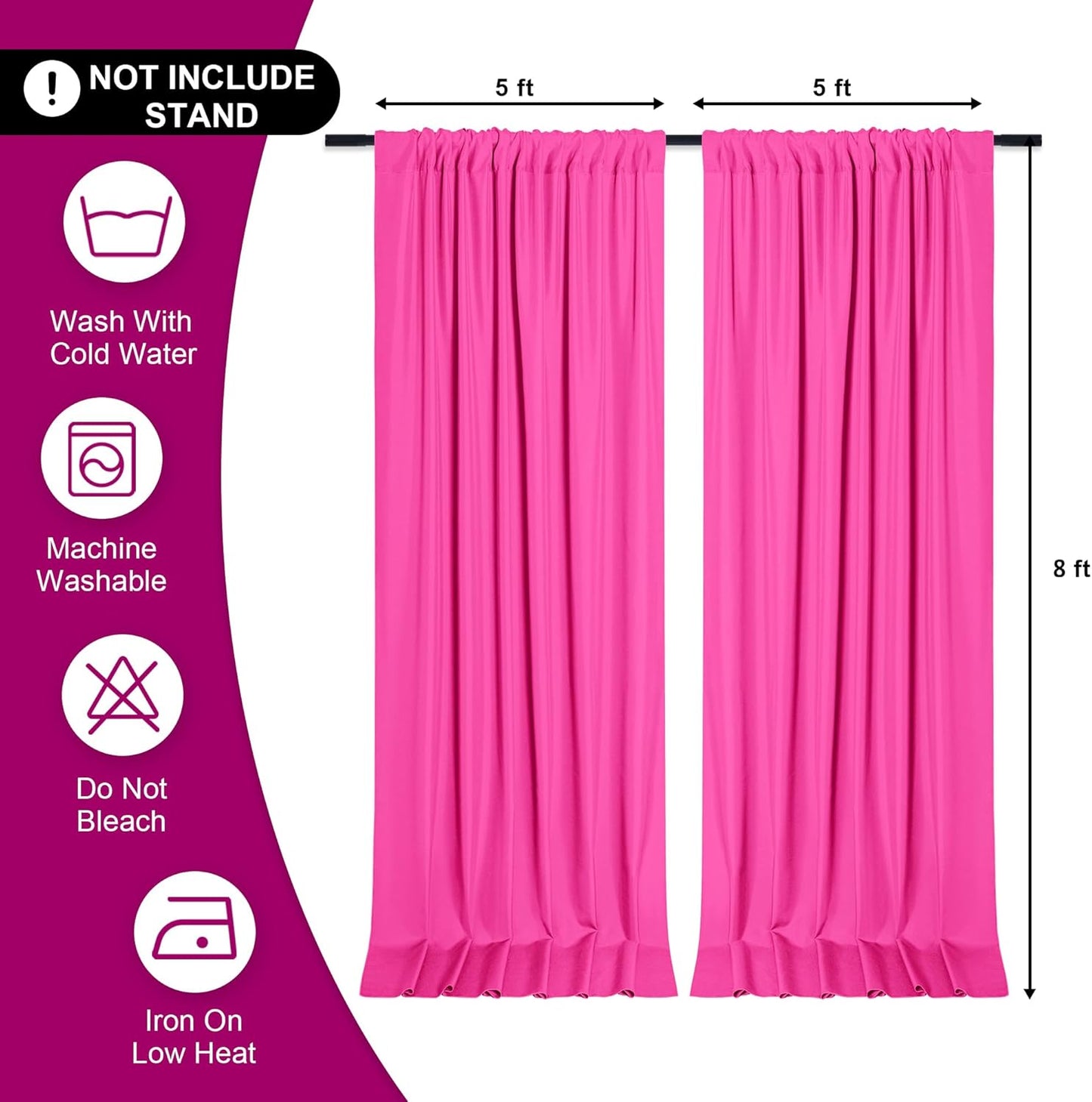 DWCN 10x8 FT Fuchsia Backdrop Curtains for Parties, Photography Backdrop Drapes with Rod Pockets for Wedding Decorations Stage Birthday Family Gatherings, 2 Panels 5ft x 8ft