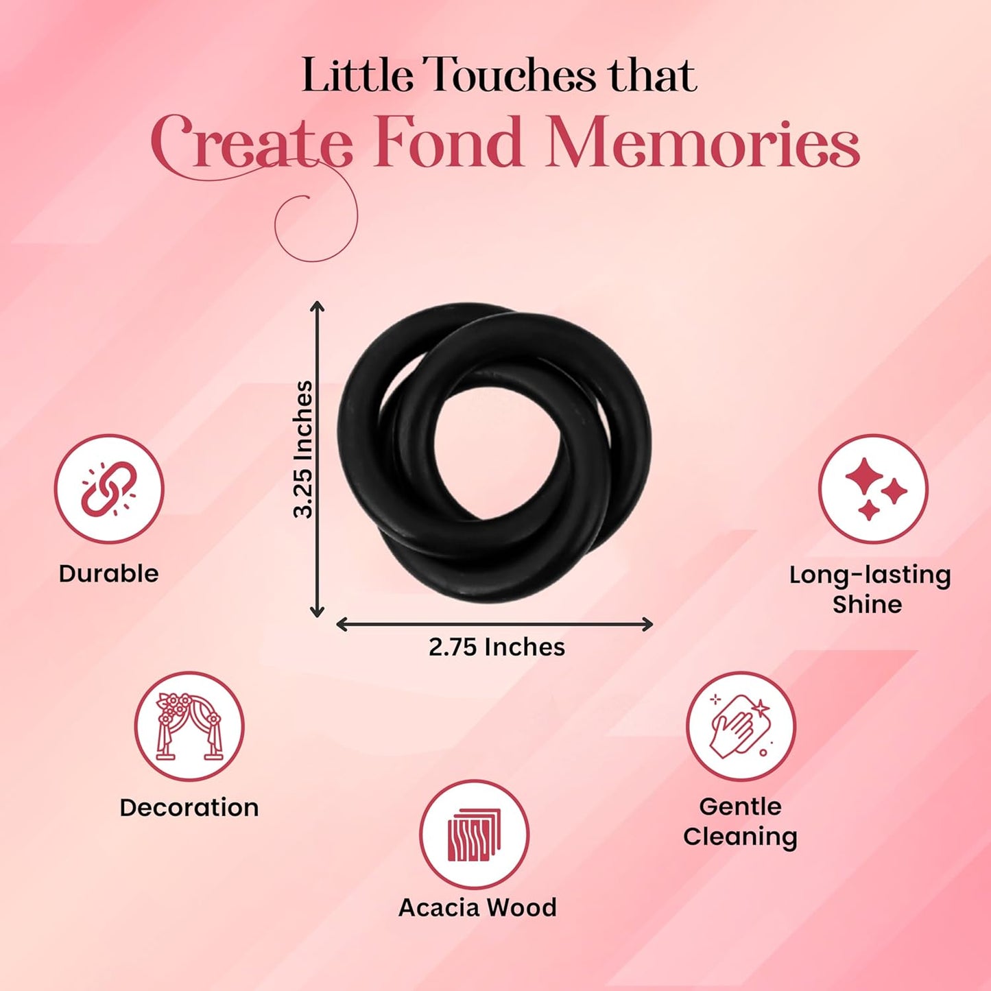 Three Ring Wooden Napkin Rings Set of 12 - Acacia Wood Interlocked Napkin Holder Cuffs for Dinner Table Décor - Rustic Modern Serviette Rings for Weddings, Parties, Receptions (Black) - CLEENTABLE