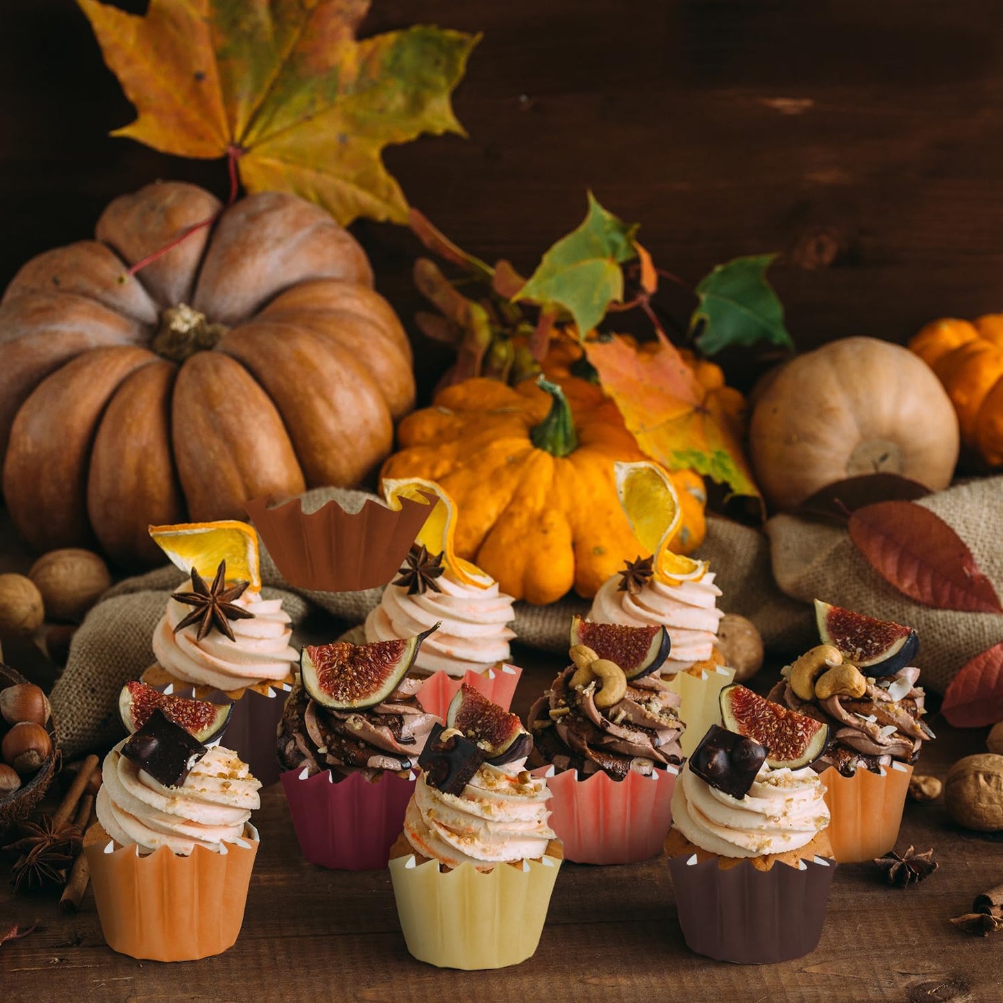 Quera 300Pcs Fall Grease-Resistant Mini Cupcake Liners Yellow Orange Wedding Muffin Baking Cups Baby Shower Cupcake Wrappers for Wedding Birthday Holiday Party or Baby Shower(1.18 x 1.18 in)