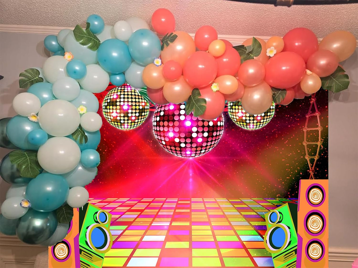 Dance Party Backdrop Retro 80s 90s Theme Stage Dance Ball Music Birthday Party Decoration DJ Photography Background 6 x 4 ft for Baby Shower Picture Photo Shoot Polyester Fabric, Blue