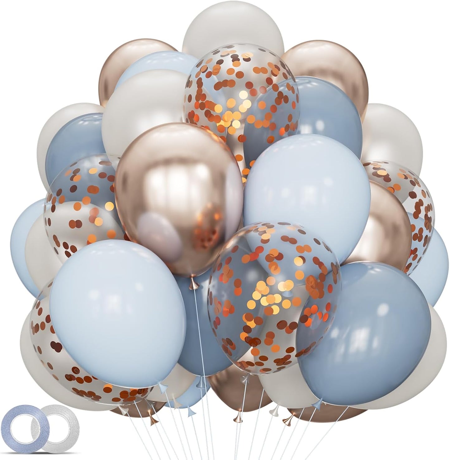 68Pcs Dusty Blue and Champagne Gold Balloons 12 Inch Sand White Pastel Baby Blue Confetti Balloon for Boy Baby Shower Bridal Shower Birthday Wedding Party Decorations.
