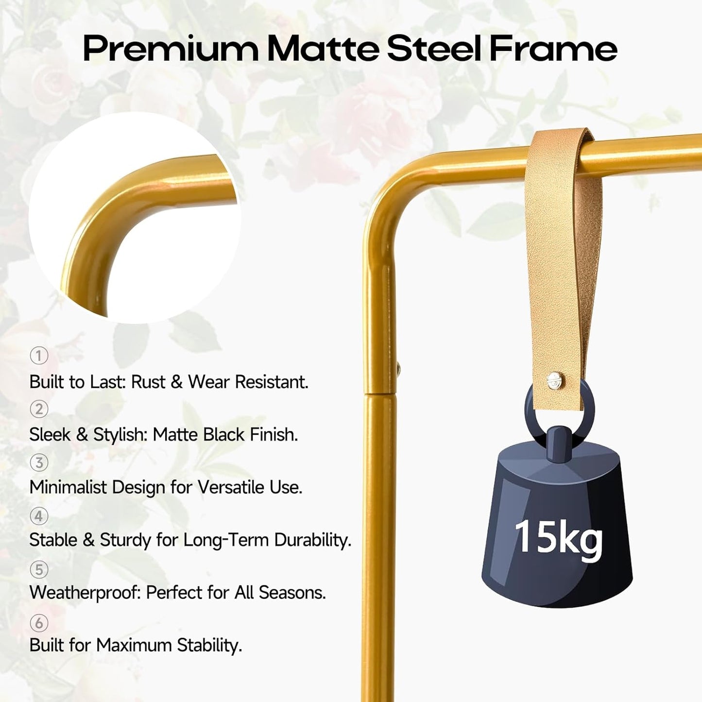 Wedding Sign Stand - Adjustable Wedding Sign W/Design Bundle & Leather Sign Hanging Straps, Durable Metal Easel Stand for Wedding Welcome Signs, Seating Charts, Ceremony & Reception Decor (Gold)