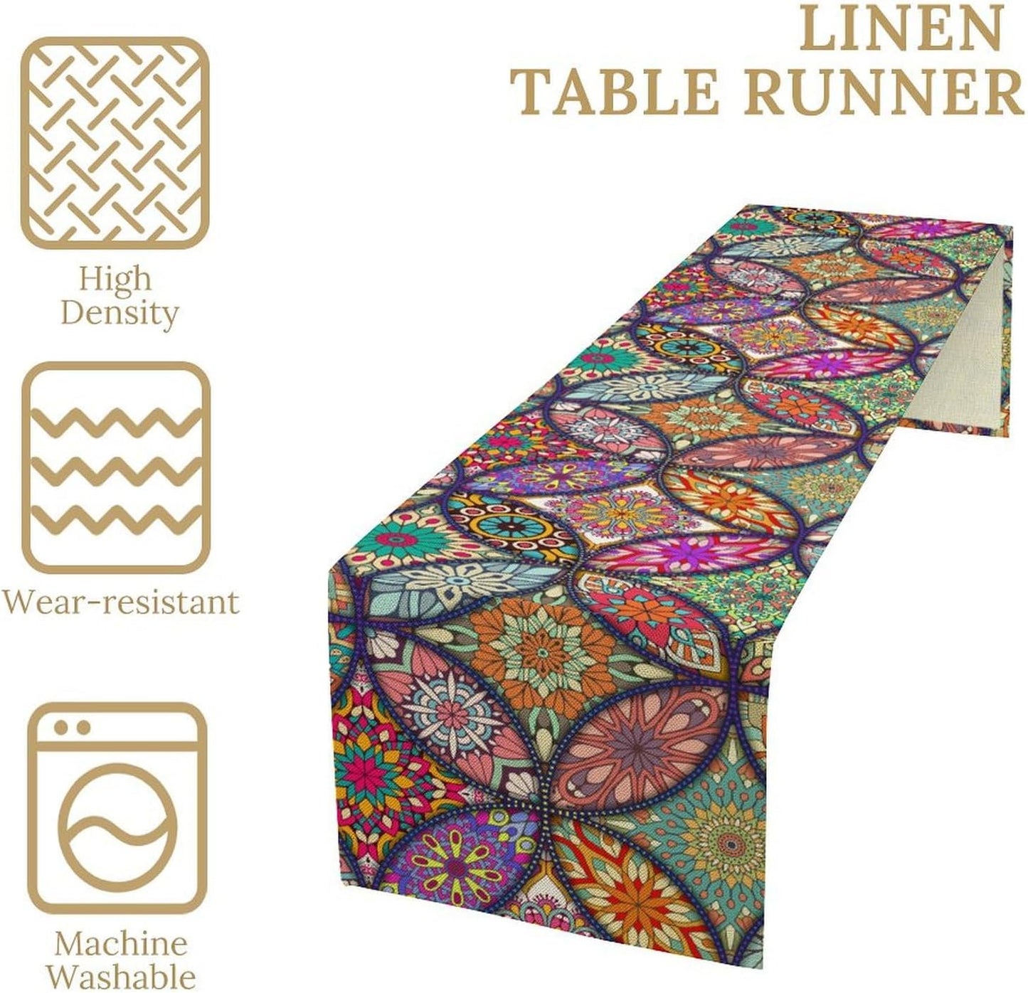 Boho Floral Table Runner,Colorful Flower Retro Bohemian Table Cloth Kitchen Dining Table Home Party Decoration 13x90 Inch