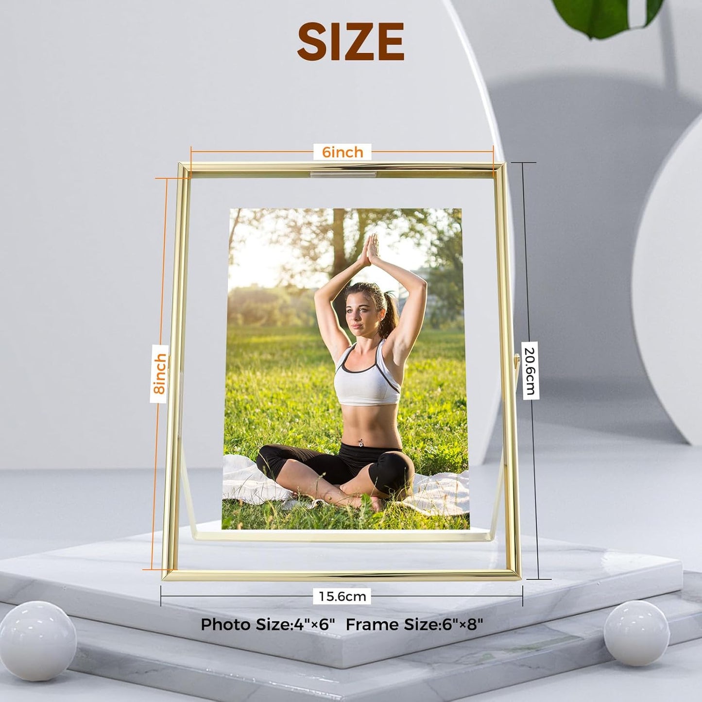 Gold Floating Frame (6"x8", Vertical), For Picture 5x7, 4x6, 3x5, Tabletop Shelf Photo Frame, Classy Gift For Festival, Wedding, Home or Office Décor…