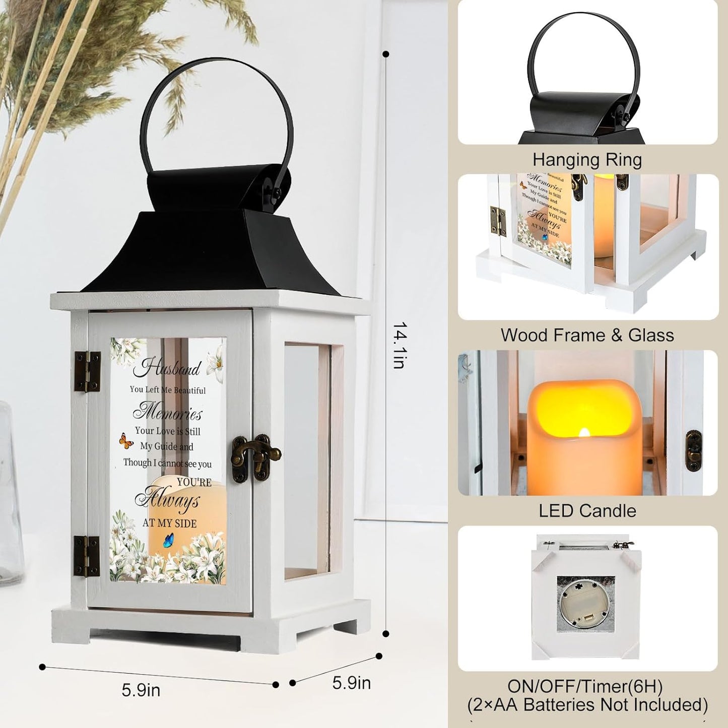 Memorial Lantern Bereavement Sympathy Gifts in Memory of Loved One Memorial Gifts for Loss of Husband Remembrance Gifts for Loss of Husband with LED Candle