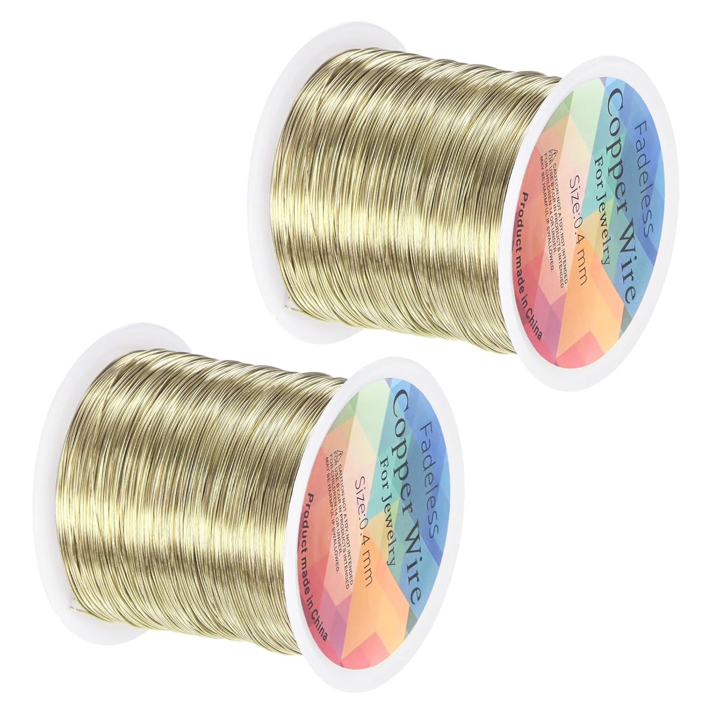 2-Rolls 0.4mm Jewelry Wire, 26 Gauge 328FT Craft Wire Copper Beading Wire for Jewelry Making/Planting/Weaving/DIY Crafting, Soft Metal Wires [100M, Light Golden]