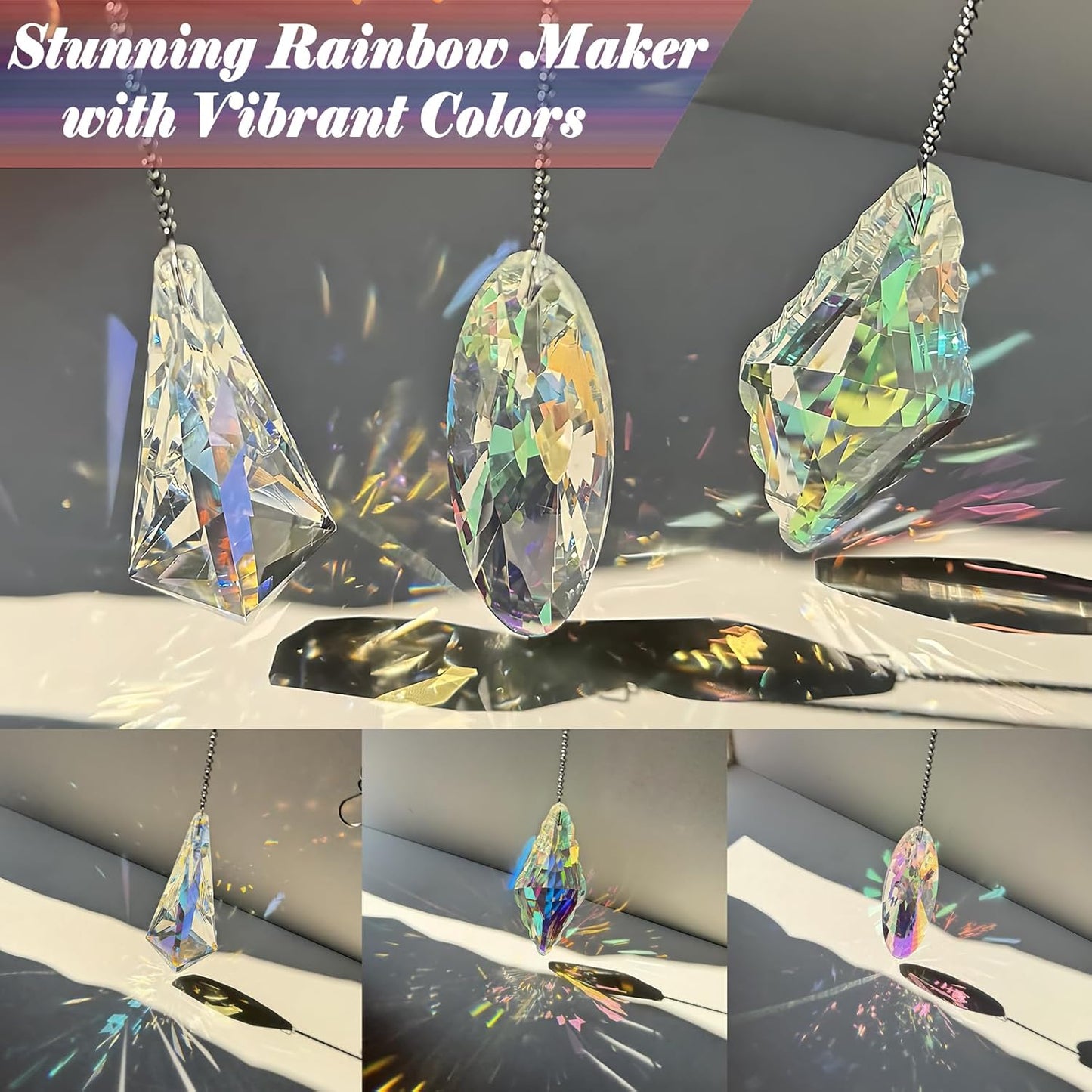 3PCS 5" Large Crystal Suncatcher Prisms - Hanging Crystals for Window & Garden, Sun Catchers with Prisms Decor | Creates Rainbows Indoors/Outdoors, Heavy Duty Hanging Crystals Decor
