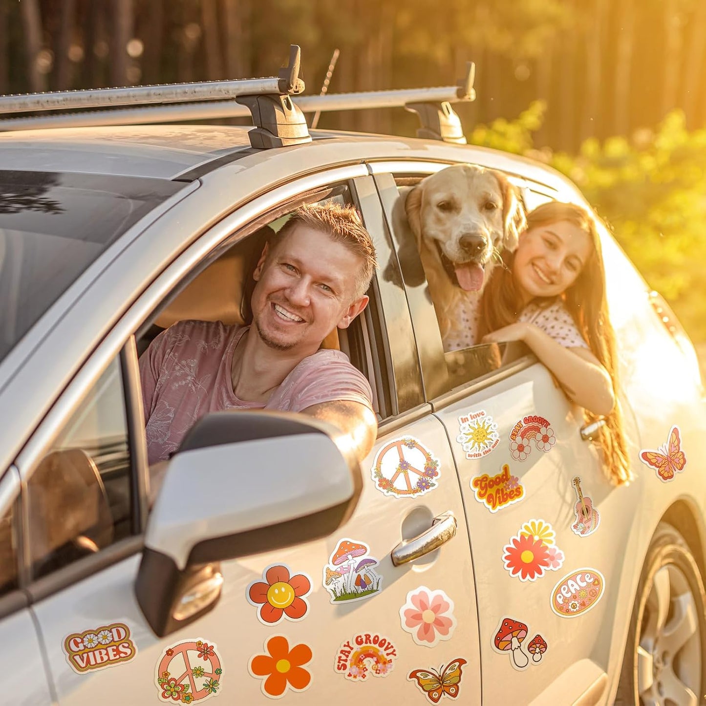 25 Pieces Hippie Car Flower Magnet Groovy Boho Flower Refrigerator Magnets Retro Magnetic Hippie Fridge Magnets for Car Home Metal Door Whiteboard Mailbox Office Cabinets Decor