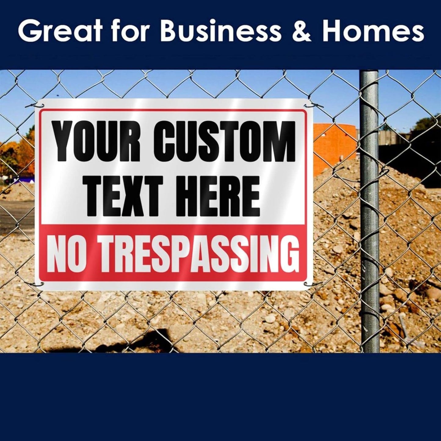 Custom Private Property No-Trespassing Signs - 12 x 8 Personalized Aluminum Metal Rust-Proof Outdoor Signs with Your Text Logo (NO TRESPASSING)
