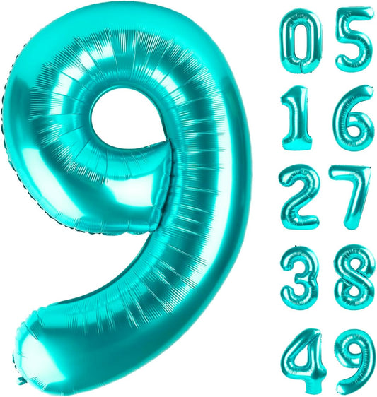 40 Inch Big Teal Blue 9 Balloon Number, Jumbo Giant Happy 9th 19 29 39 49 99 Birthday Party Decorations, Teal Blue Large Nine Mylar Foil Anniversary Birthday Party Engagement Decorations