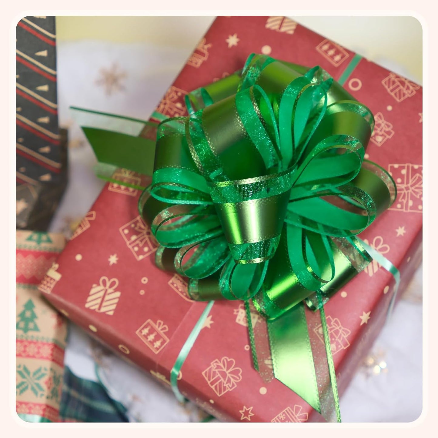 12 PCS 6 Inch Large Pull Organza Green Bows - Perfect for Gift Wrapping, Wedding Decor, Car Bows, Birthday Parties, Christmas and Valentine's Day