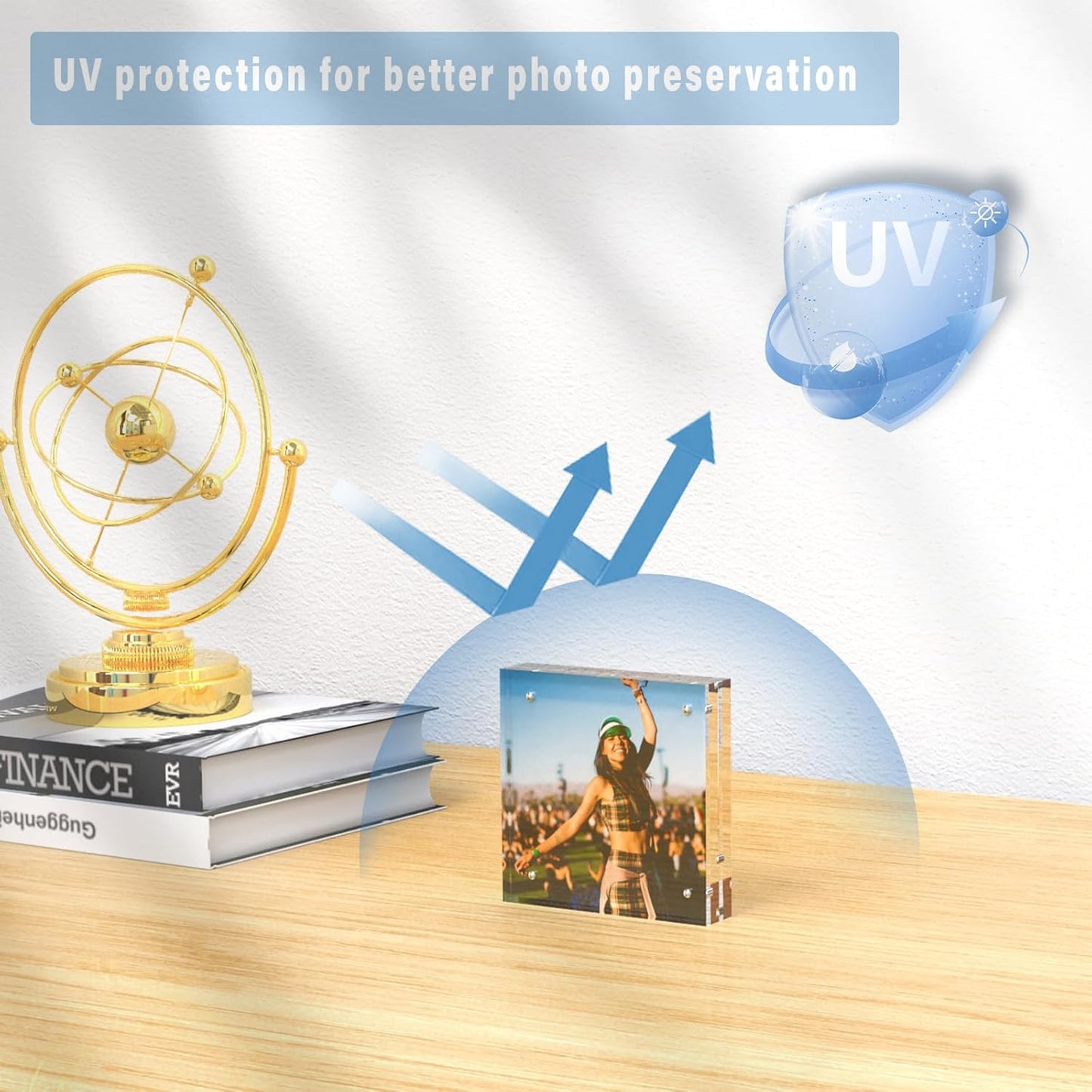 HELPLEX 5 Pack 5x5 Acrylic Picture Frames, 20mm Thicker Frameless Clear Frame Double Sided Magnetic Frame, Free Standing Desktop Display Stand Acrylic Frames