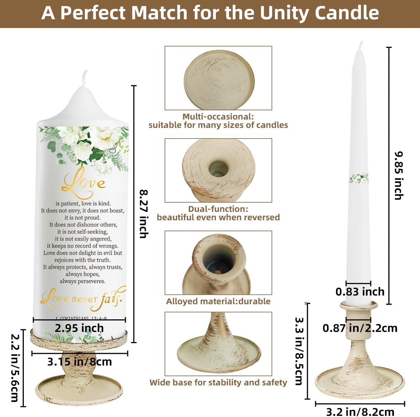 Extrogif Unity Pillar Candles for Wedding Ceremony Set - 3 Wedding Candles Unity Set with Holders – Rustic Farmhouse Style for Religious Ceremony, Anniversaries