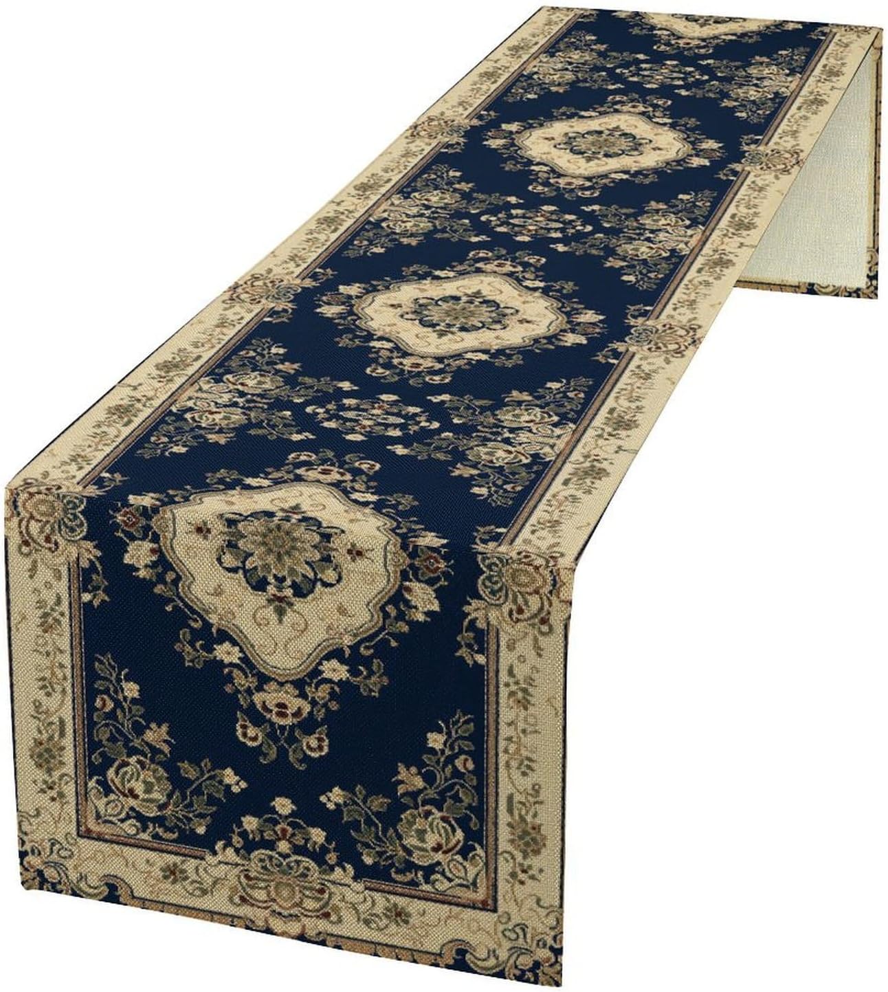 Vintage Elegant Farmhouse Table Runner Blue Beige Flower for Home Farmhouse Kitchen Table Dining Coffee Room Garden Party Wedding Decor 13x120in