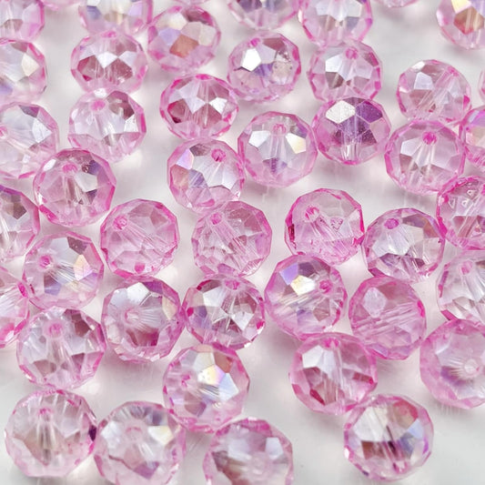 50pcs 10mm Crystal Glass Beads for Crafts Faceted Rondelle Glass Beads for Jewelry Making Crystal Spacer Beads for Necklaces Bracelets Earrings DIY Craft(Pink AB)