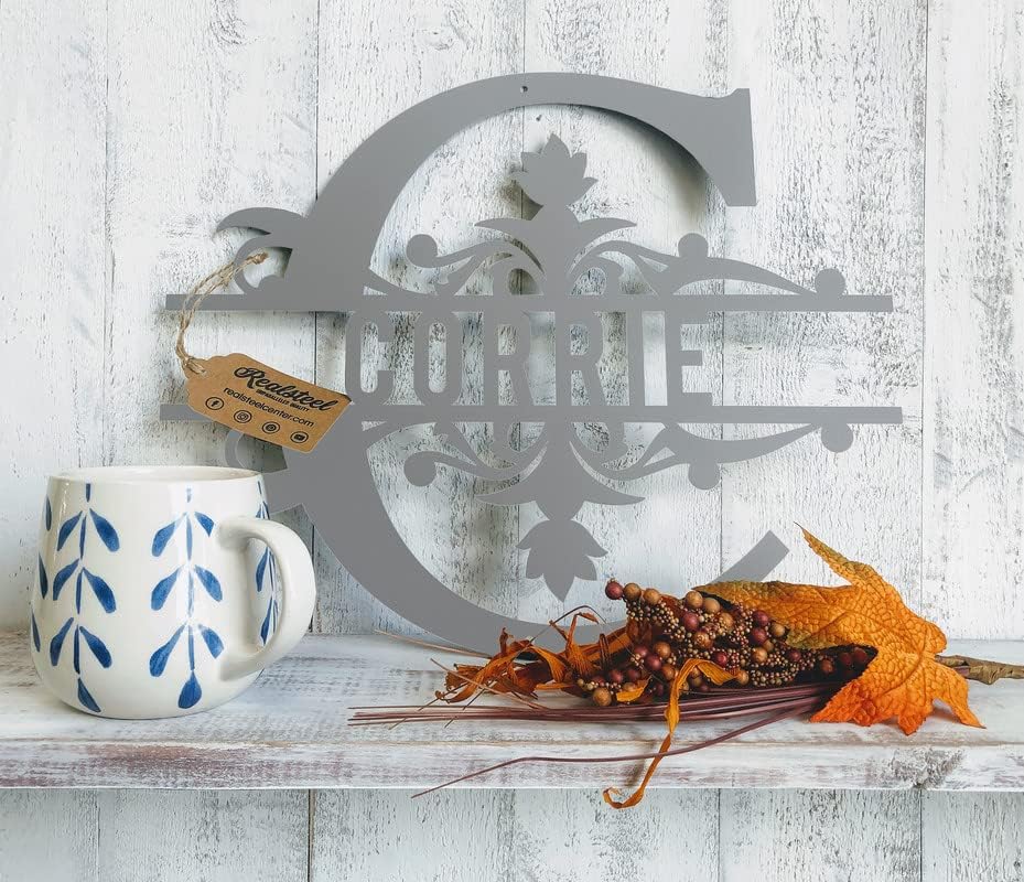 RealSteel Metal Split Letter Monogram – Personalized Last Name Sign for Home & Outdoor Décor – Custom Metal Wall Art – Family Name Sign, Welcome Sign