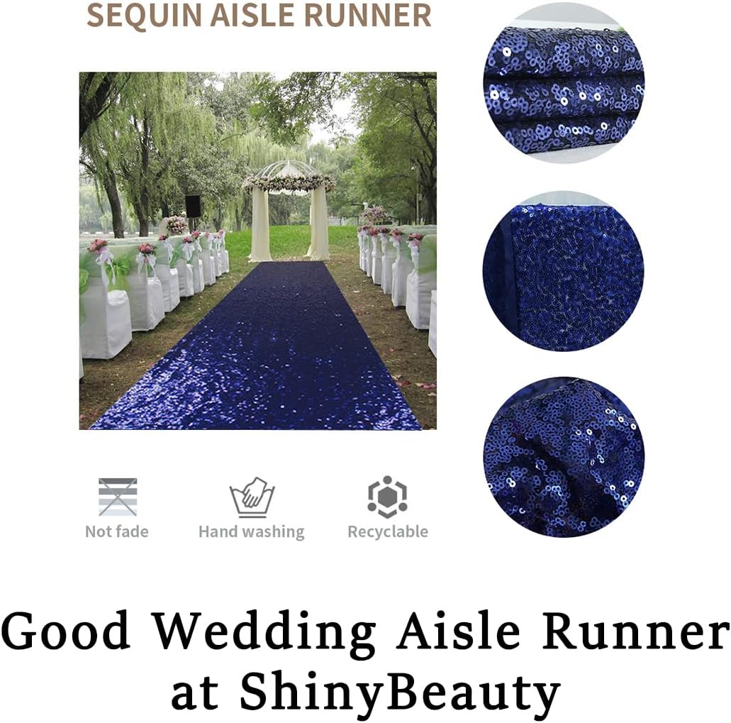 ShinyBeauty Sequin Aisle Runners 2Ft x 15Ft Navy Carpet Runner for Party Glitter Runner for Wedding N116