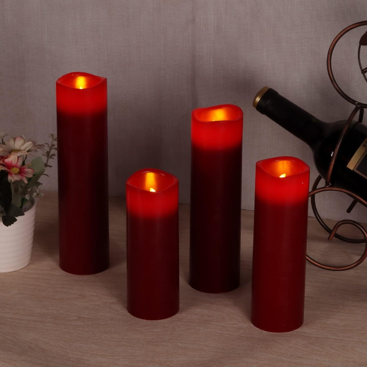 Vinkor Flameless Candles (Burgundy Set of 9)