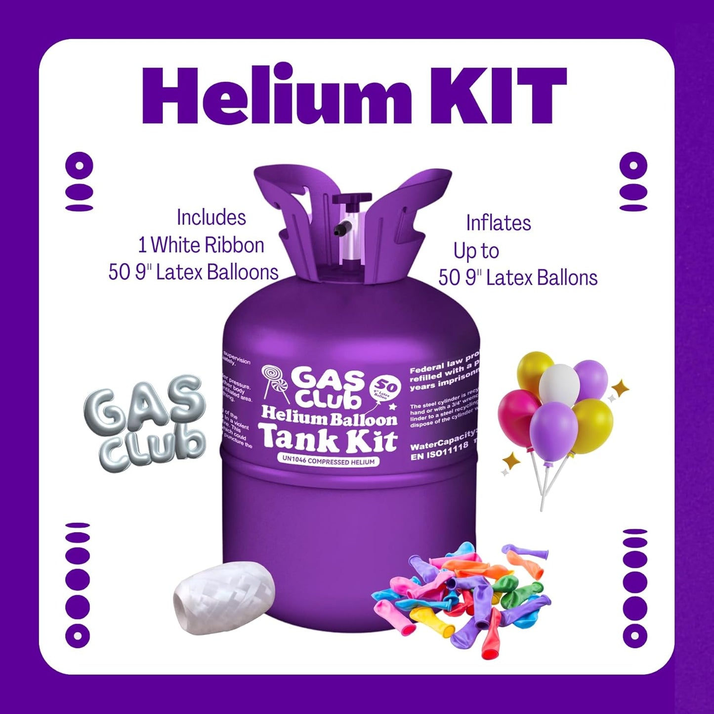 13L Helium Tank for Balloons At Hom Tank Up To 50 Latex Balloons Helium Balloon Kit with 50 Latex Balloons and Ribbons