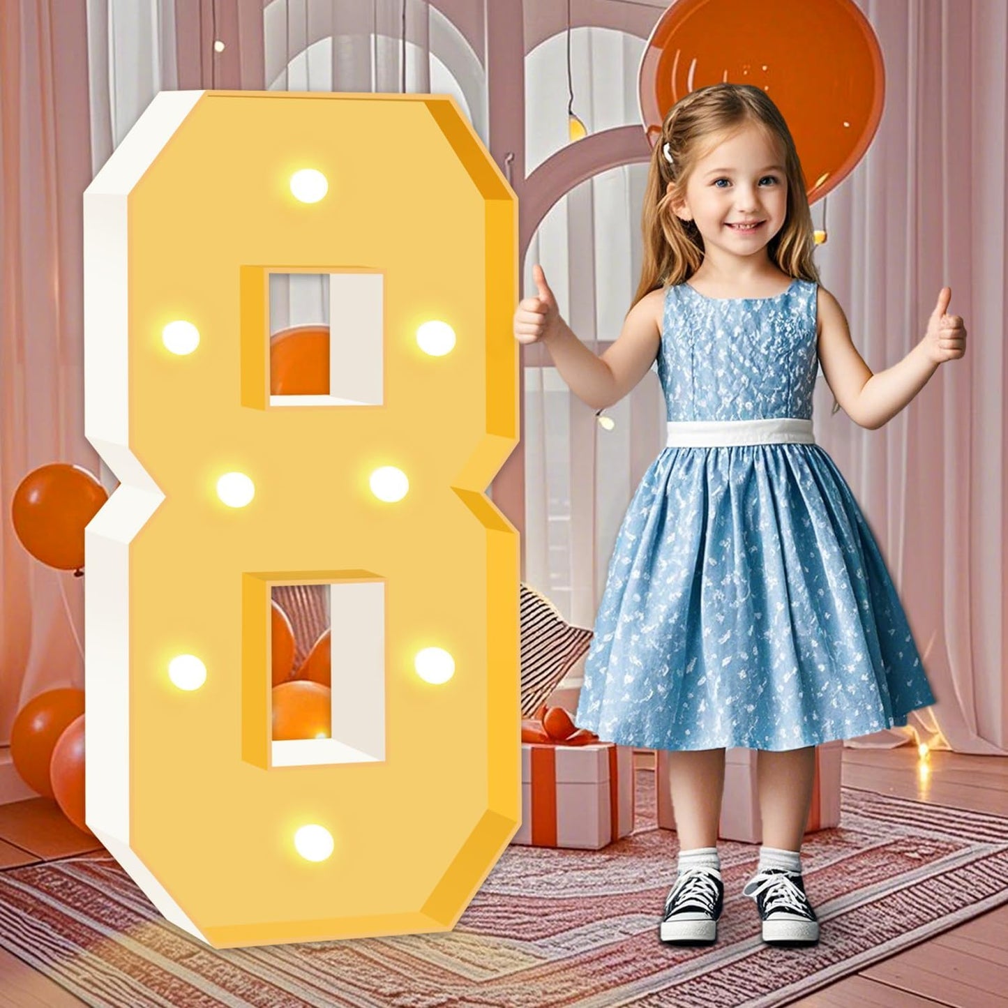 3ft Marquee Numbers, Light Up Numbers 8, 0-9 Warm Yellow LED Light Up Sign for Happy Birthday, Graduation, Wedding, Engagement, Holiday Party Background Arch Decoration