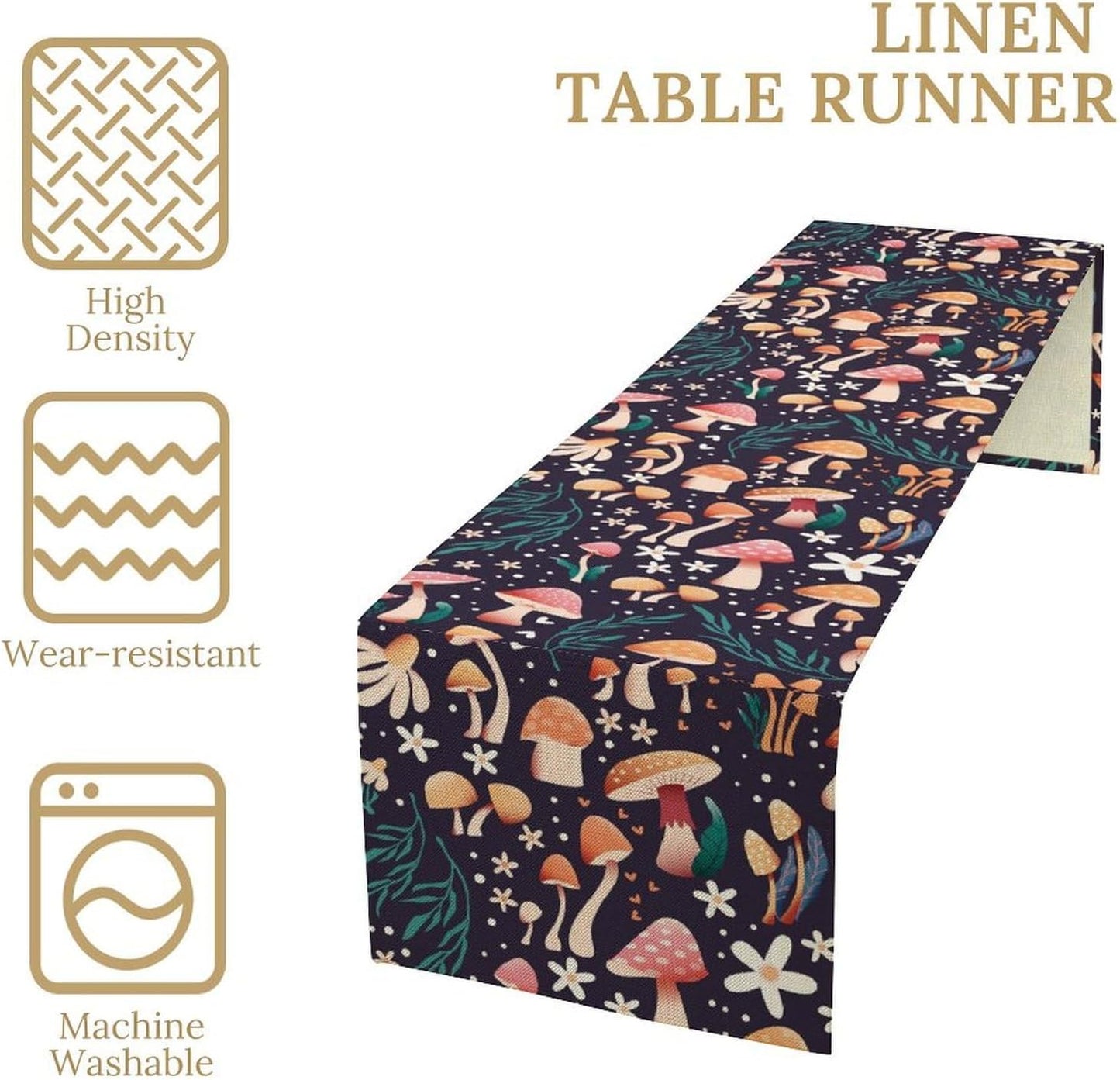 Mushroom Table Runner,Retro Forest Plant Table Cloth Farmhouse Kitchen Dining Table Decoration for Home Party Decor 13x72 Inch