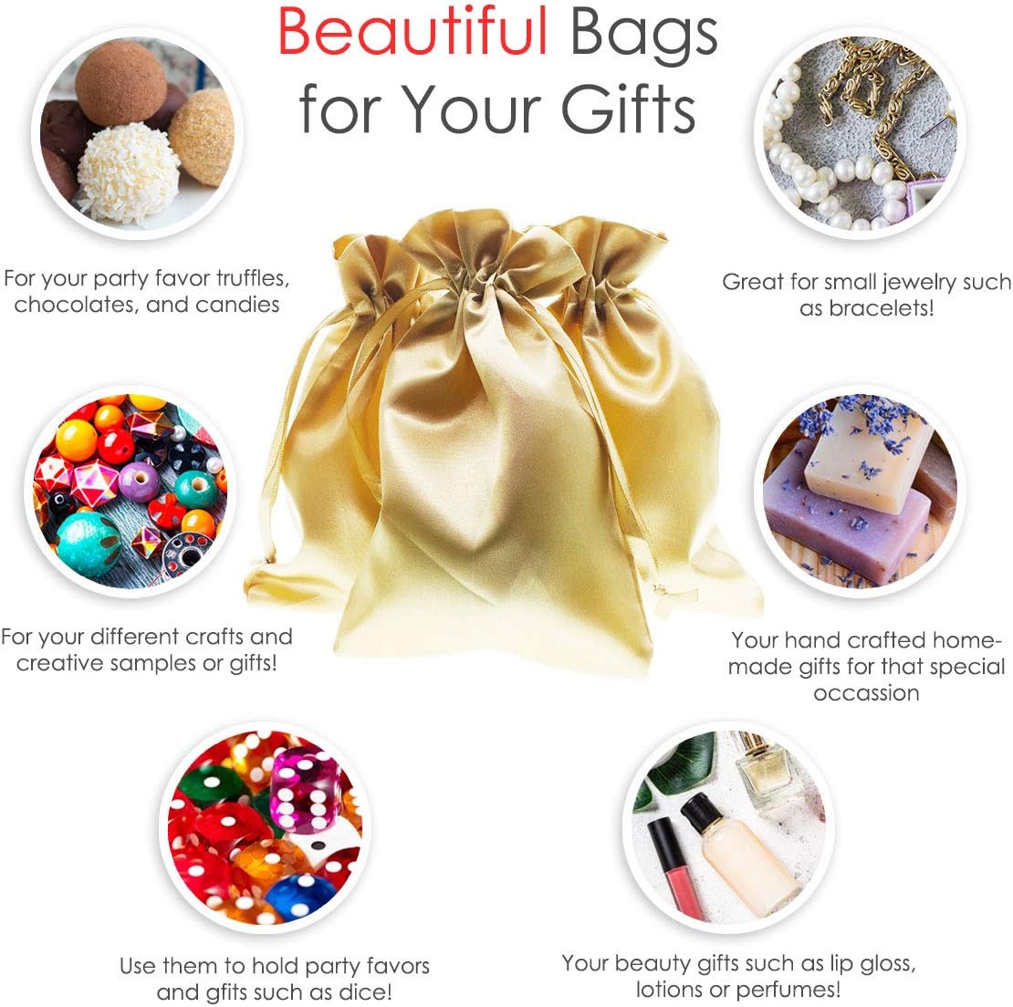 3" x 4" Gold Satin Gift Bags, Jewelry Bags, Wedding Favor Silky Drawstring Baby Shower Christmas 50 per Pack