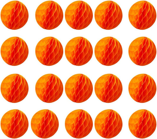 20pcs Honeycomb Flower Balls - Party Decor, Tissue Paper Pom Poms (6inch, Orange)