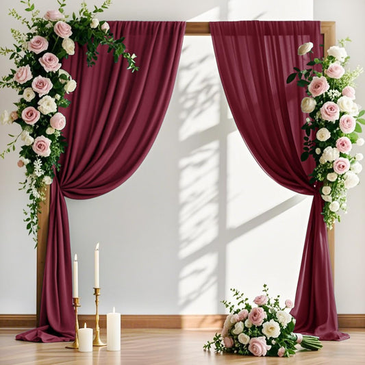 MLMW Christmas Wedding Arch Draping Fabric 2 Panels 29" x 20Ft Burgundy Sheer Wedding Arch Backdrop Drapes Outdoor Curtain for Ceremony Party Background Ceiling Decor