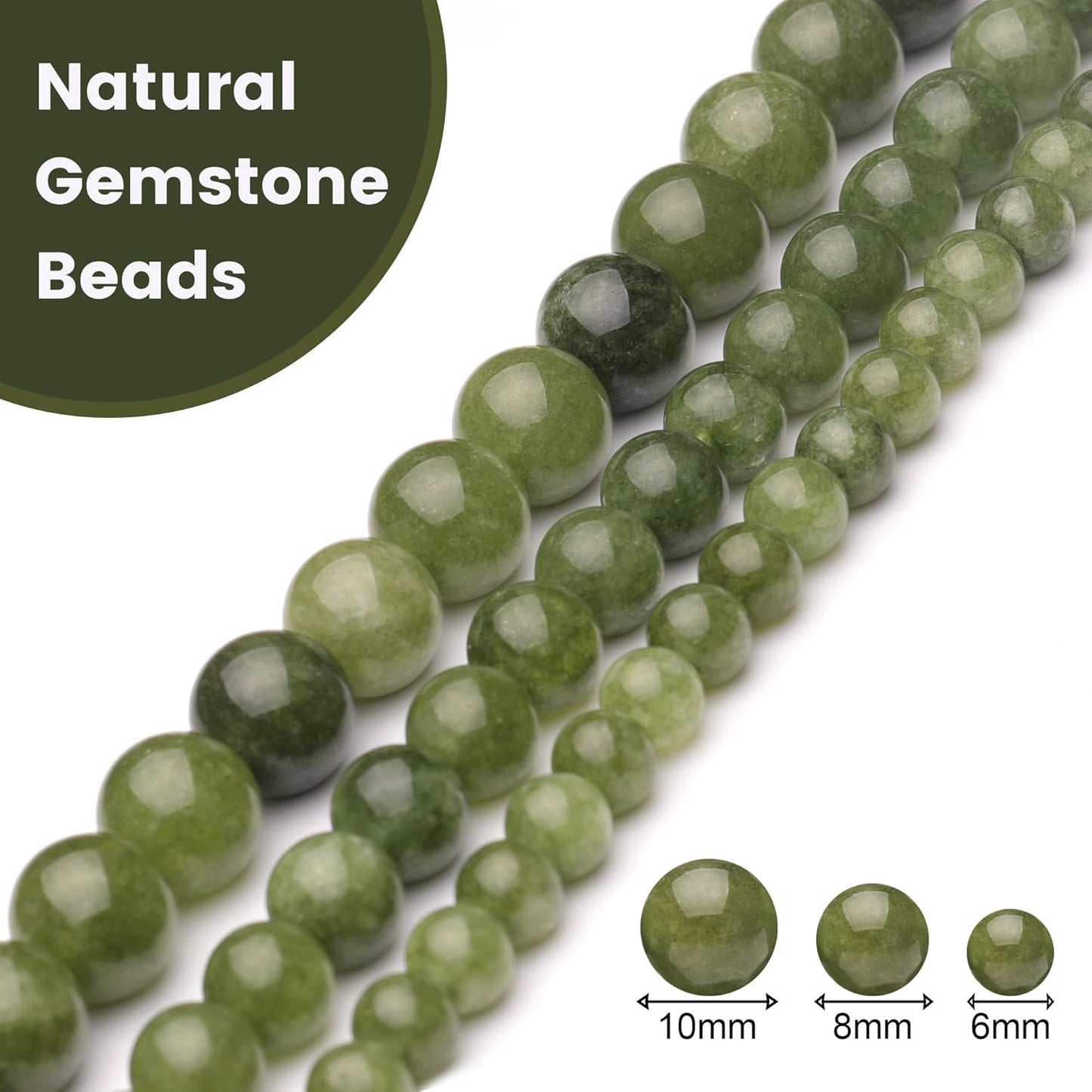 6mm Natural Stone Beads for Jewelry Making,Green Jade Polished Smooth Round Gemstone Beads for Bracelet Necklace 15 Inch