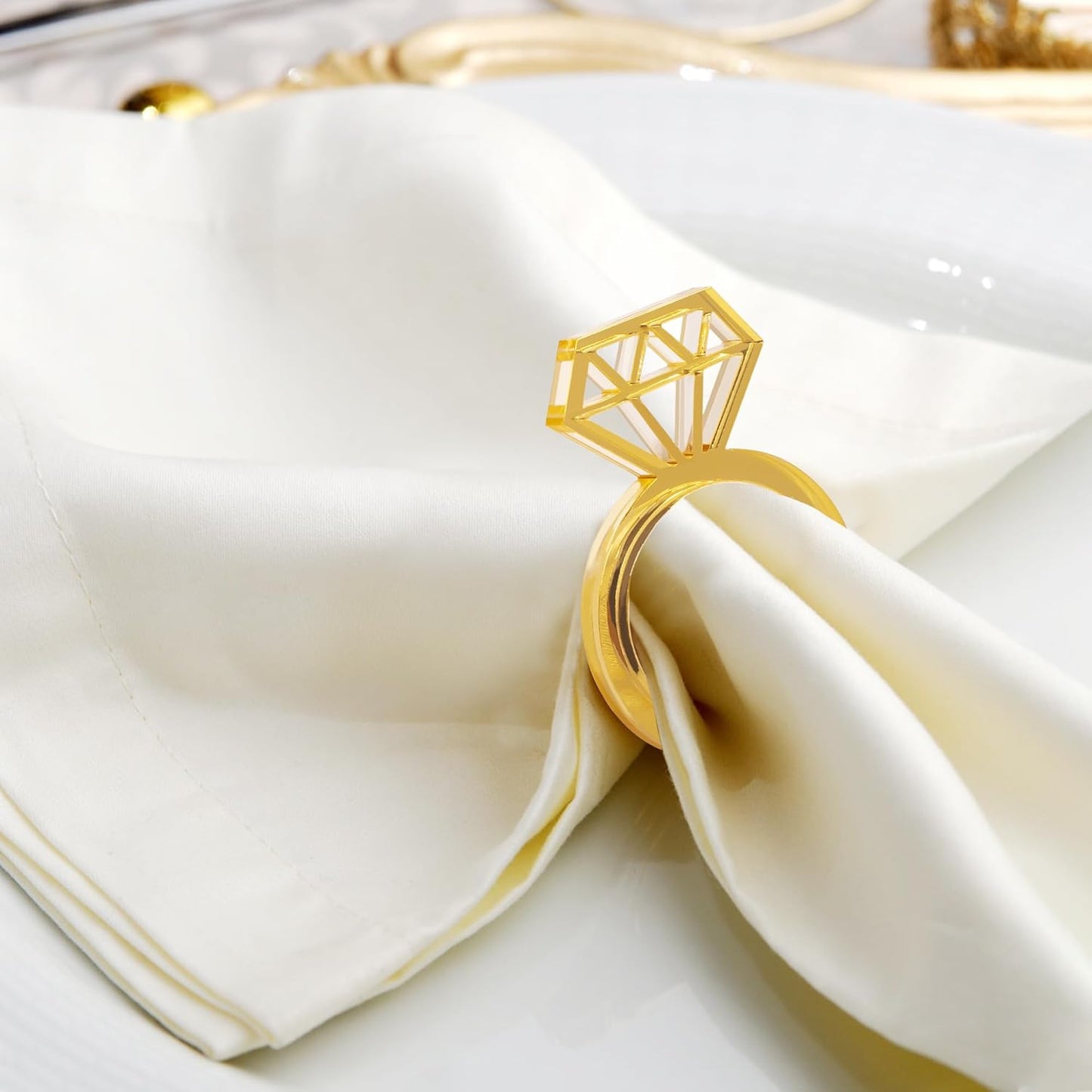 Edussy Gold Napkin Rings Set of 12,Acrylic Mirror Diamond Napkin Ring Holders for Wedding Centerpiece Table Decorations, Bridal Brunch,Family Dinner, Bridal Shower or Anniversary Decor