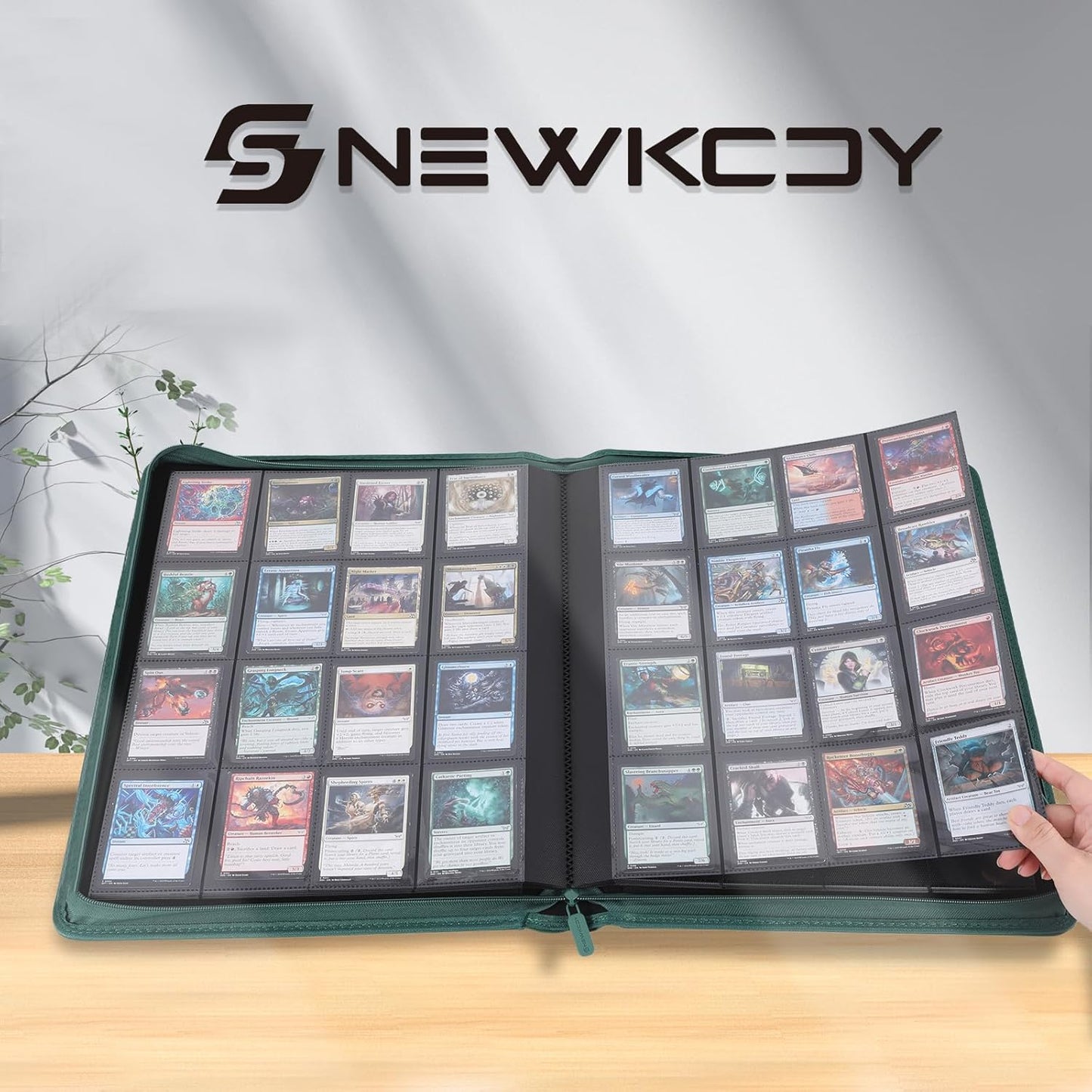 Snekdy premium 1024-pocket trading card binder, 16-pocket cards album, waterproof PU-leather Cover album with side loading, holds gaming, baseball, basketball & sports cards Green