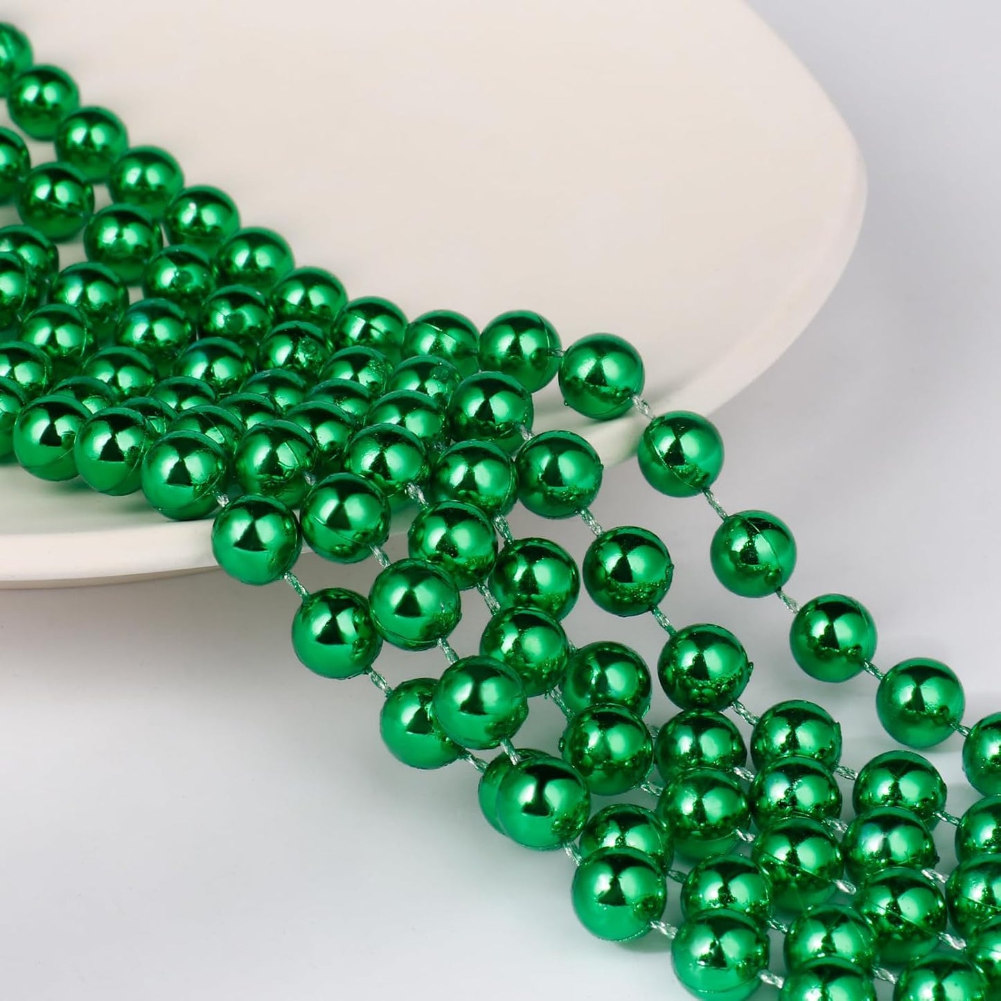 [33 Feet] Green Pearl Beads Garland, 10MM 11 Yards Green Faux Pearl Beads String Roll Bulk for DIY Craft Christmas Tree Wedding Party Decoration