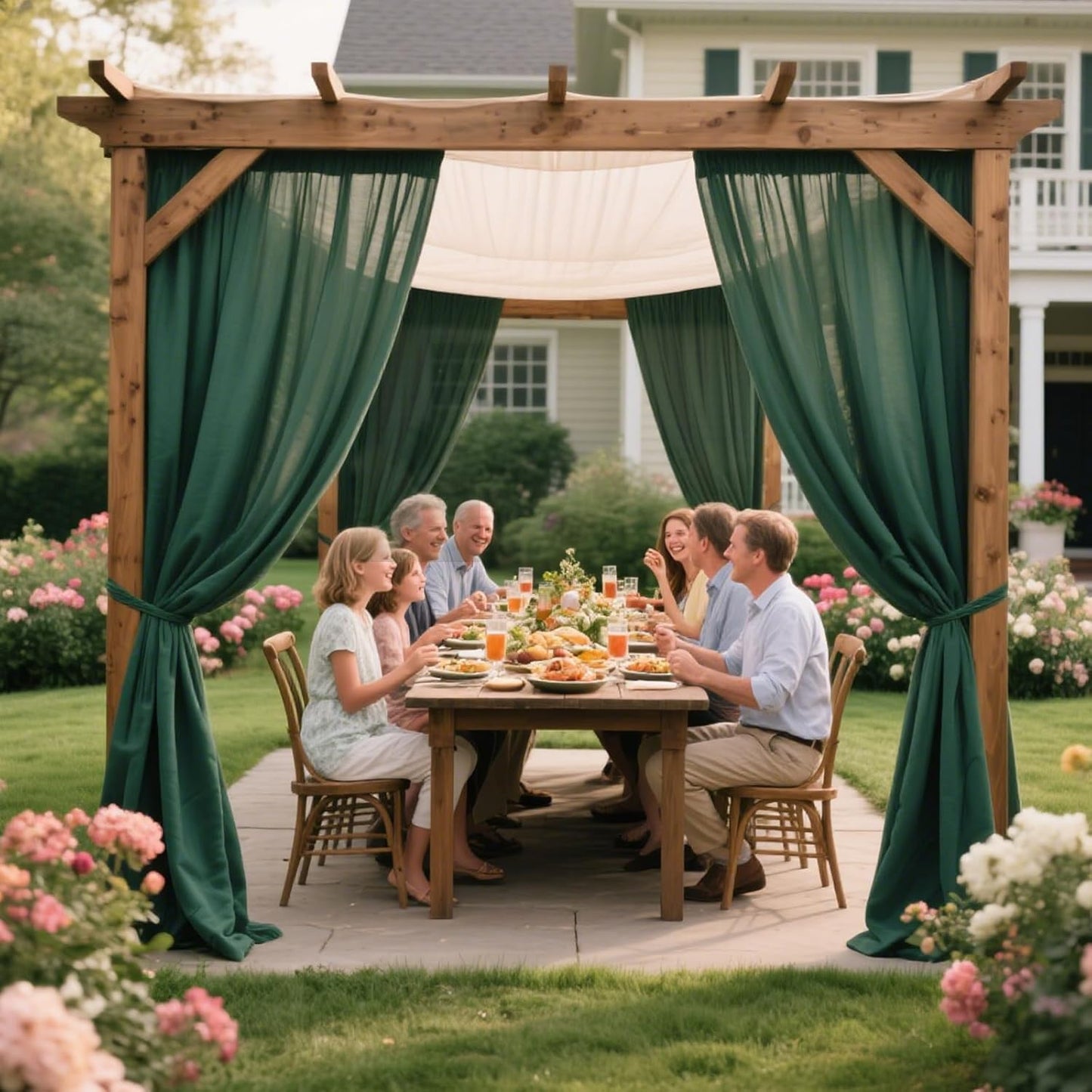 VOK Dark Green Wedding Arch Draping Fabric Chiffon Fabric, 29in x 18Ft Sheer Chiffon Outdoor Curtain for Wedding Ceremony Birthday Party Decoration (Dark Green,1 Panel)