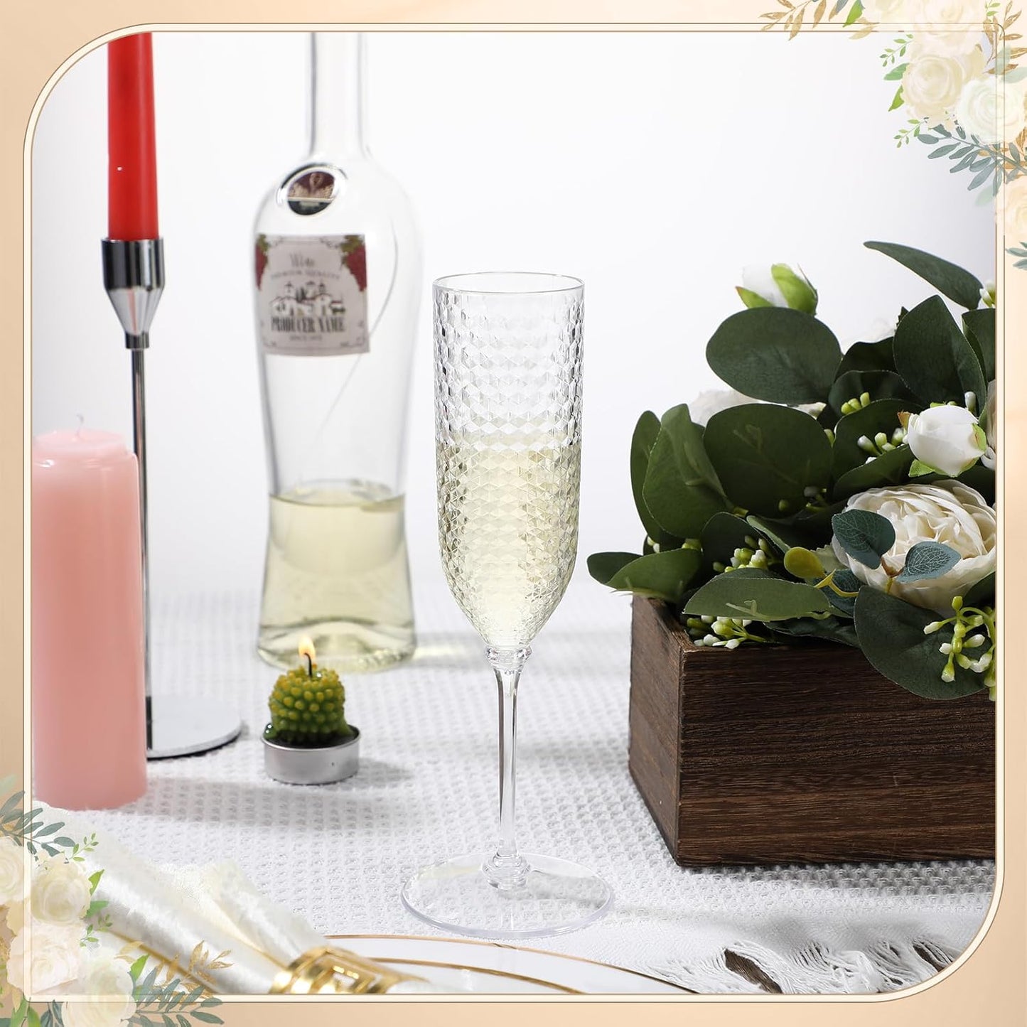 Remerry 24 Pack Detachable Plastic Champagne Flutes 5.5 oz Champagne Glasses Bulk Disposable Mimosa Glasses Reusable Wine Cups for Wedding Toasting Baby Shower Birthday Party New Years (Clear)