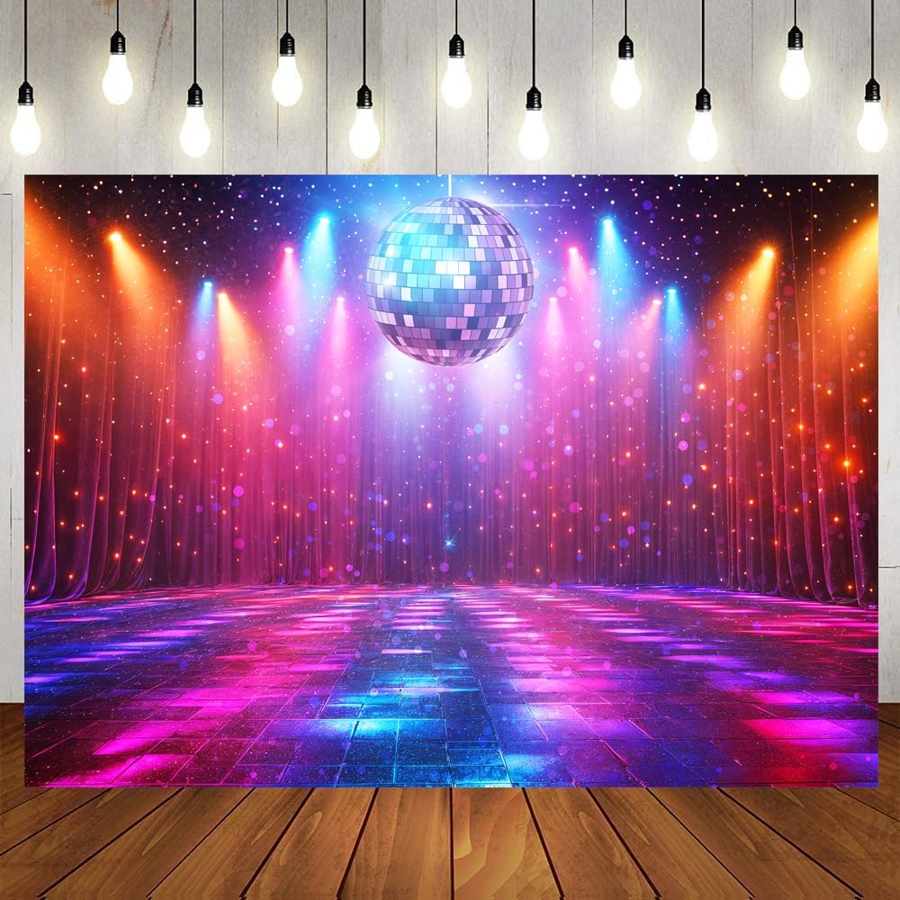 Disco Decorations Backdrop, Retro Glow Party 70s 80s 90s Theme Stage Dance Background Disco Party Decoration, Polyester Banner PartyBackdrop for Birthday Prom Portrait Photo Props 15x10ft