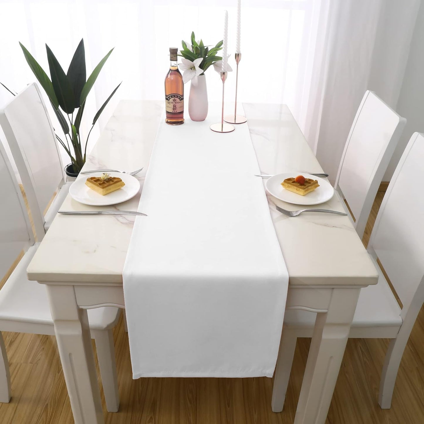 DUALIFE Pure White Table Runner 72 inch Length Soft Color Thick Polyester Decorative Cloth Handcrafted for Indoor/Outdoor Wedding Shower Party 1 Piece 14X72 Inch