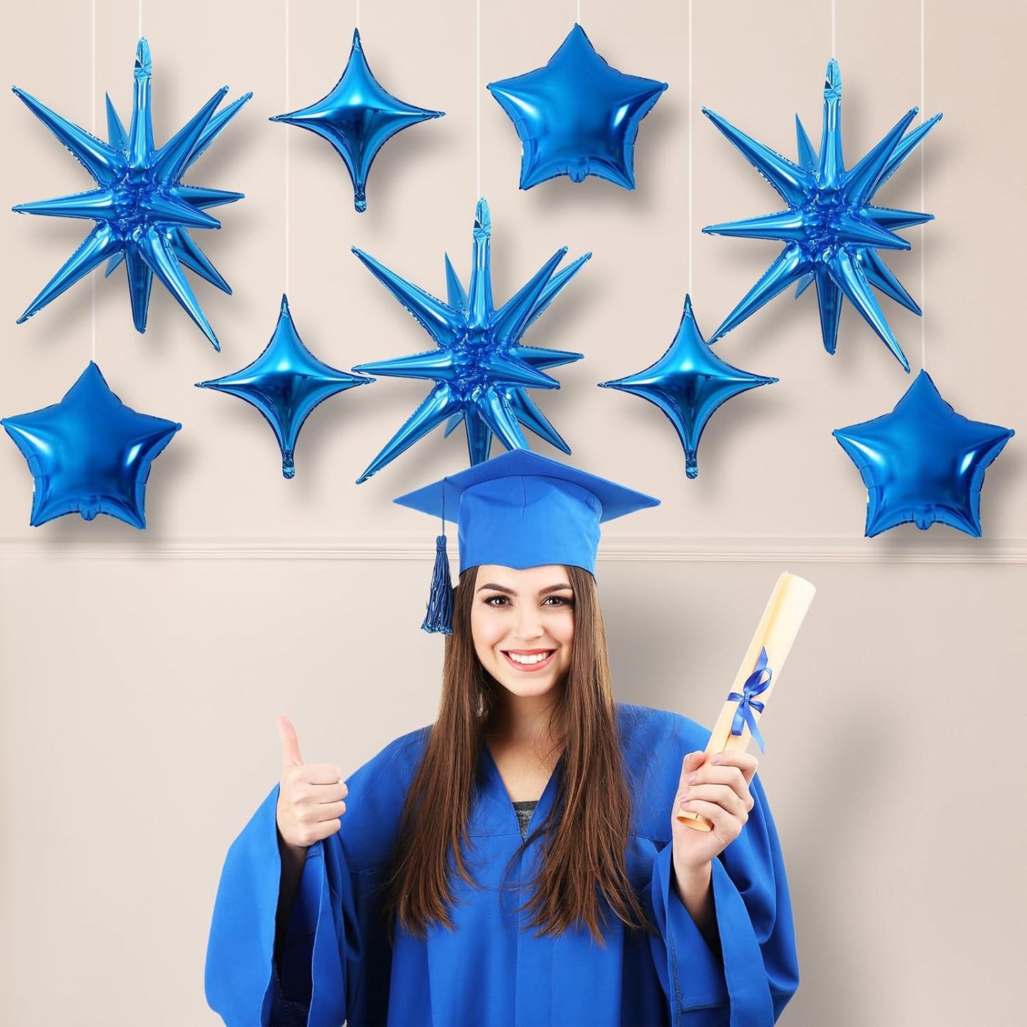 Blue Star Balloons, 22in Large Star Balloons Foil 10in 4-Pointed & Blue Pentagram Balloon for Graduation Wedding Boys Baby Shower Birthday Party Decorations