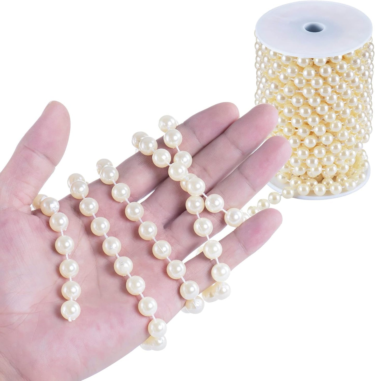 XINHUIDALSQ Craft String of Pearls 10 MM Faux Pearl Beaded, 33 Feet Ivory Garland Bead String for Christmas Tree Decorations, Wedding Party Decoration(Ivory, 10mm/10M)