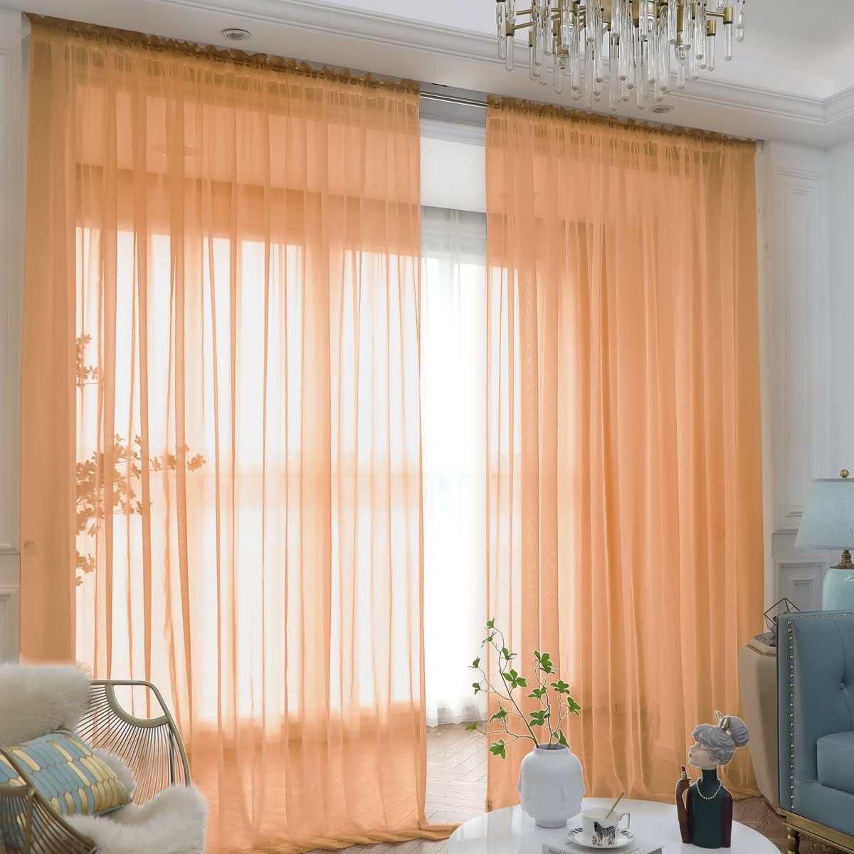 Window Brown Sheer Curtains 120 Inches Long 2 Panels Sheer Curtain Basic Rod Pocket Panel for Bedroom Children Living Room Yard Kitchen (Brown, 52" W x 120" L | 2 pcs)