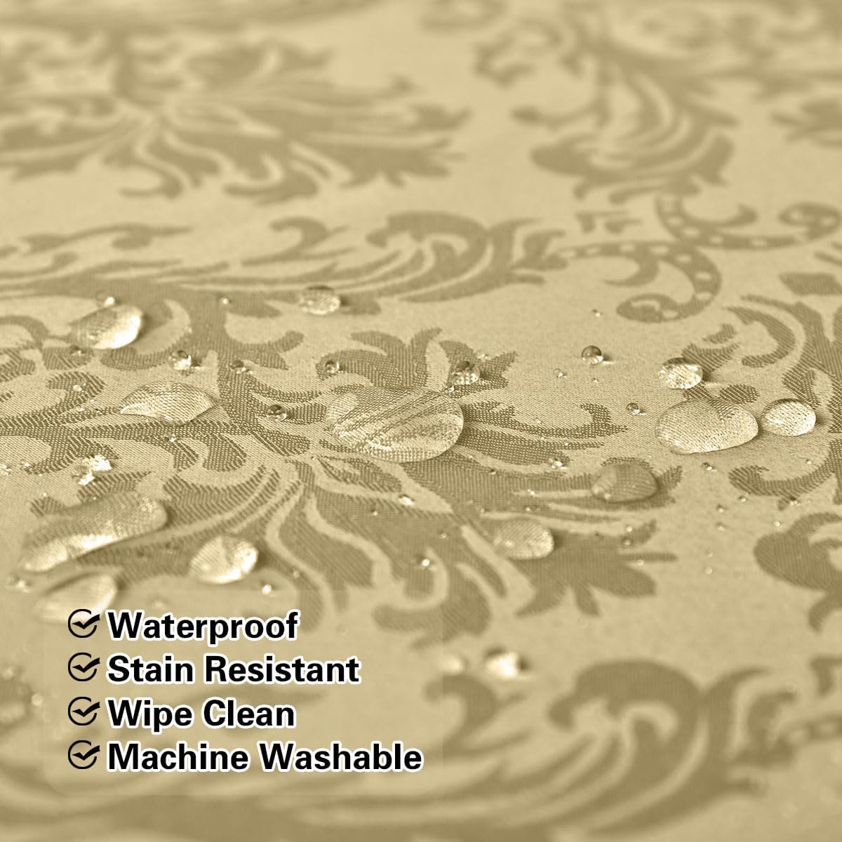 SASTYBALE Jacquard Tablecloth Rectangle 60 x 102 Inch, Waterproof Oil Proof Wrinkle Free Damask Table Cloth, Polyester Table Cover for Dining, Party, Indoor, Outdoor, Gold