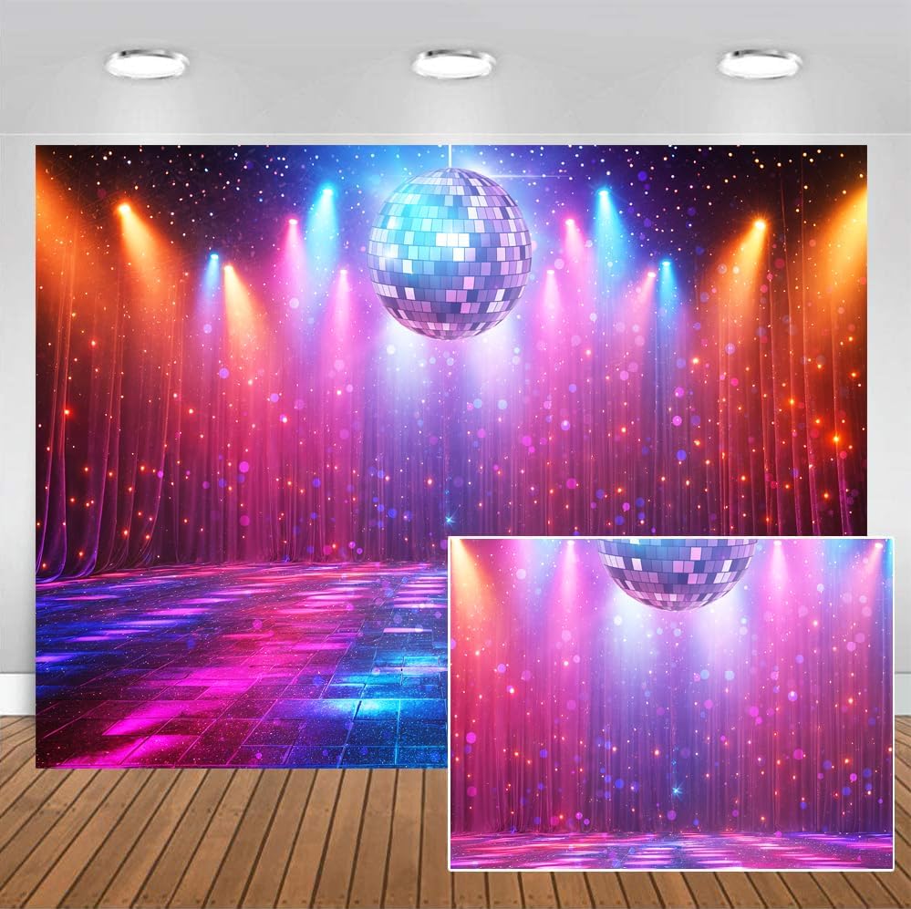 Disco Decorations Backdrop, Retro Glow Party 70s 80s 90s Theme Stage Dance Background Disco Party Decoration, Polyester Banner PartyBackdrop for Birthday Prom Portrait Photo Props 6x4ft
