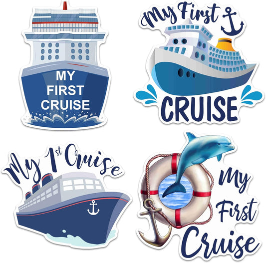 Hoteam 4 Pcs My First Cruise Door Decorations Magnetic Large My 1st Cruise Door Magnets Decor Funny Waterproof Anchor Life Preserver Ring Nautical Magnets for Carnival Cabin Stateroom Fridge Car