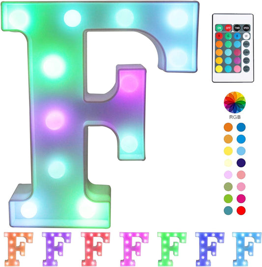 Pooqla Colorful LED Marquee Letter Lights with Remote – Light Up Marquee Signs – Party Bar Letters with Lights Decorations for The Home - Multicolor F