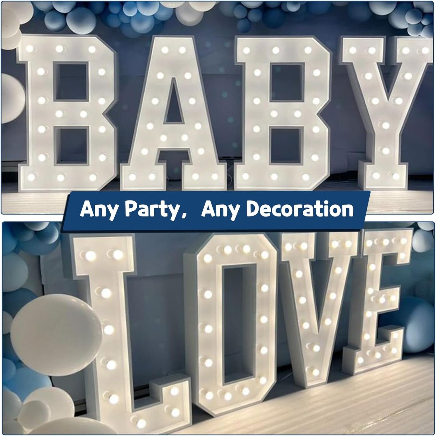 Marquee Letters 4 Feet Tall Large Light Up Letters Baby Shower Decorations Wedding Engagement White Party Decorations Prom Sign Big Cardboard Backdrop P