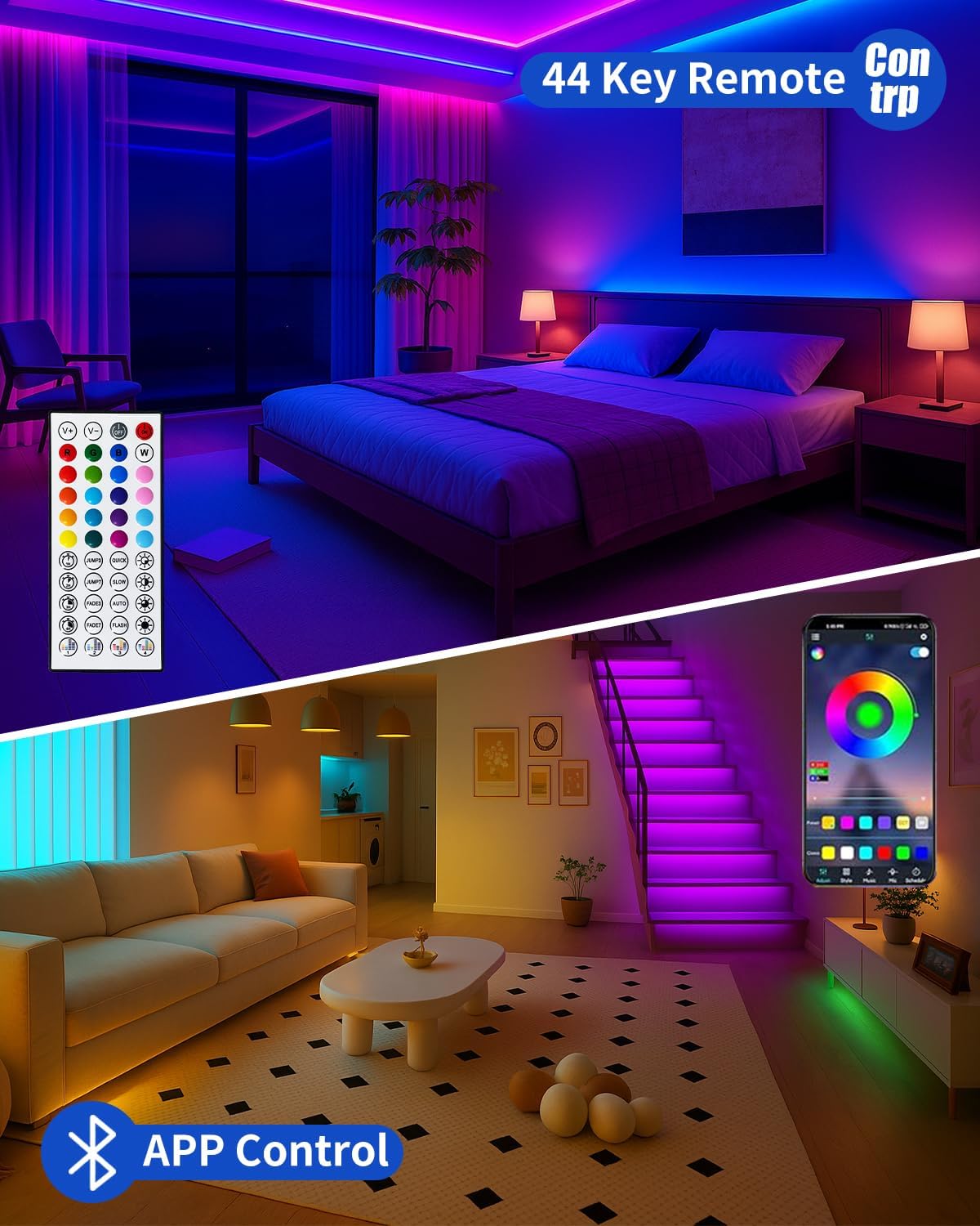 Smart LED Strip Lights 100FT for Bedroom App Control Lighting Bedroom Rome Decor with Remote, RGB Music Sync Color Changing LED Lights for Party,Game Room