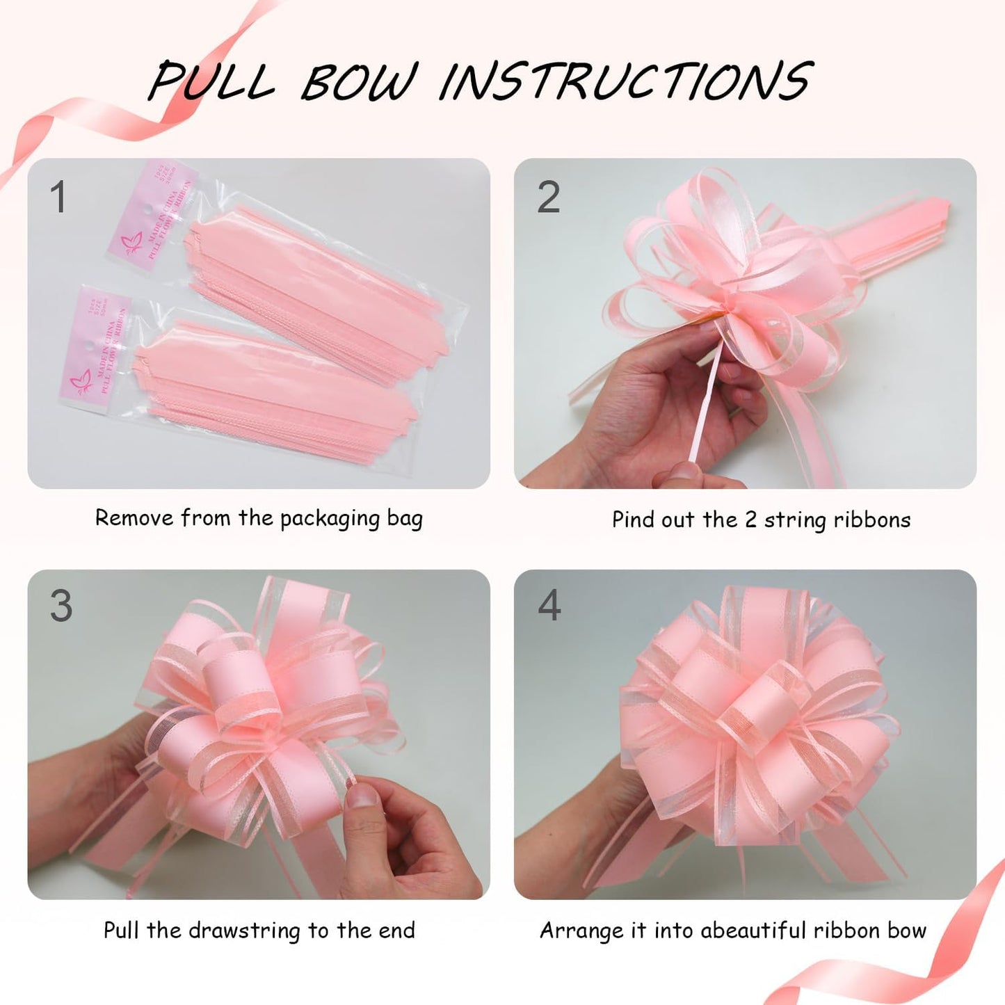 ZhXu Shuo 6 Pieces Large Pull Bows, 6 inches, Organza Fabric, Pink, Wedding & Birthday Occasion, Special Occasions, Classic & Traditional Style, Solid Pattern
