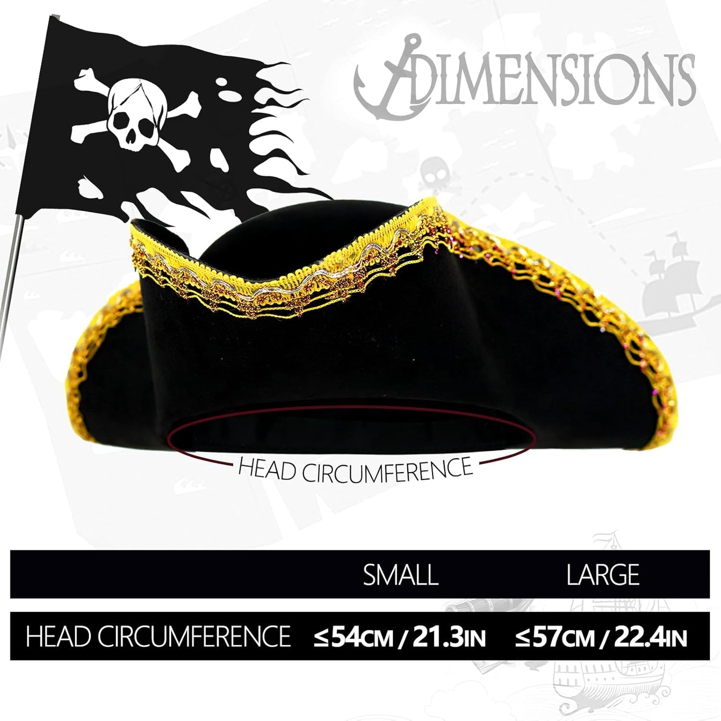 HOMELEX Pirate Hat for Kids Colonial Tricorn Halloween Adult Revolutionary war Costume Accessory