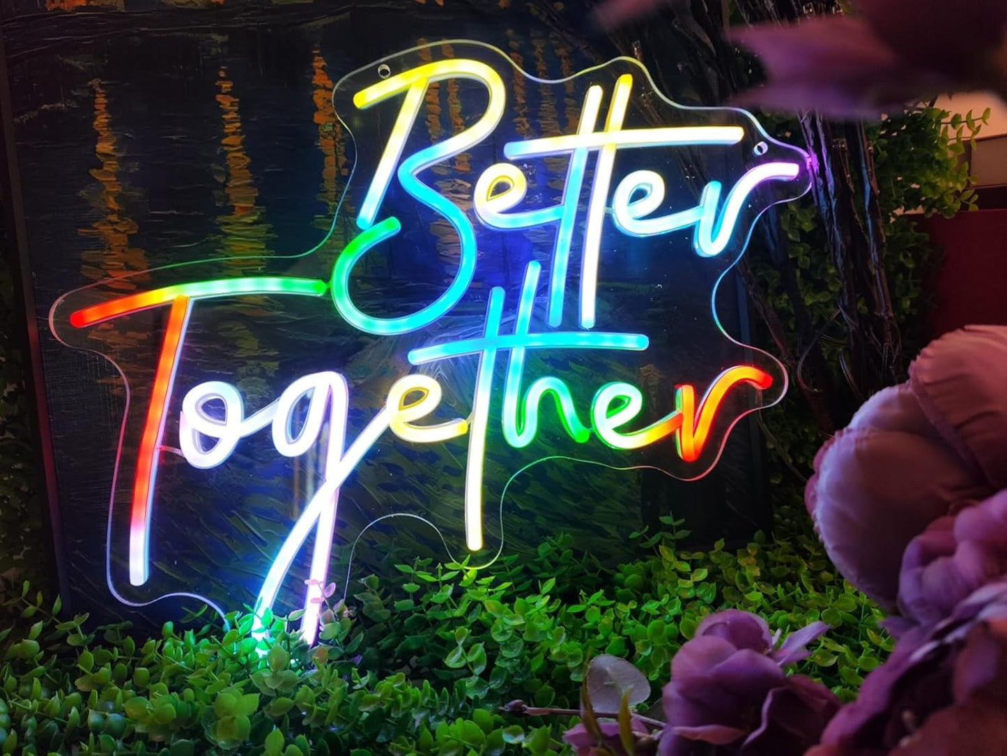 Ulalaza Smart RGB & Color Flow Effect Better Together LED Neon Sign with Remote & App Control Music Sync Timer Setting LED Acrylic Light for Wall Party Décor Bedroom Bar Wedding Home Birthday USB Powered